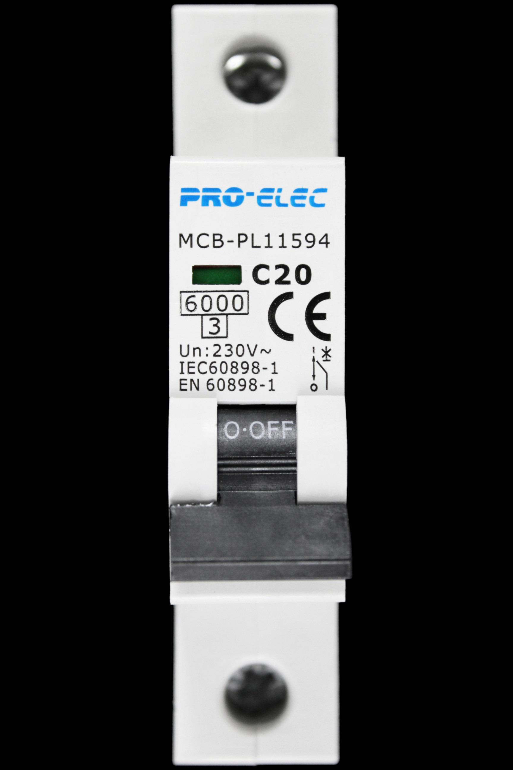 PRO-ELEC 20 AMP CURVE C 6kA MCB CIRCUIT BREAKER PL11594