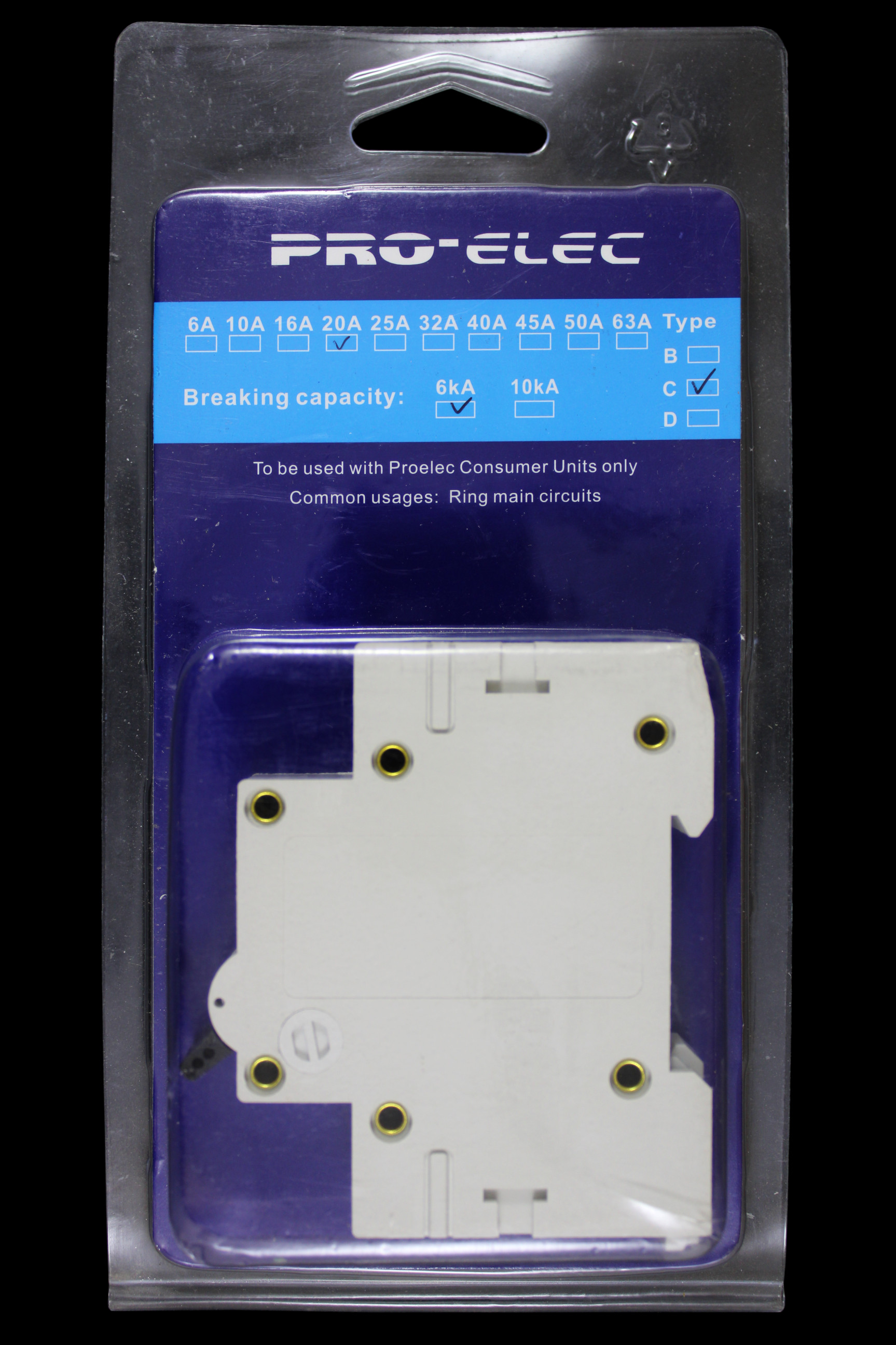 PRO-ELEC 20 AMP CURVE C 6kA MCB CIRCUIT BREAKER PL11594