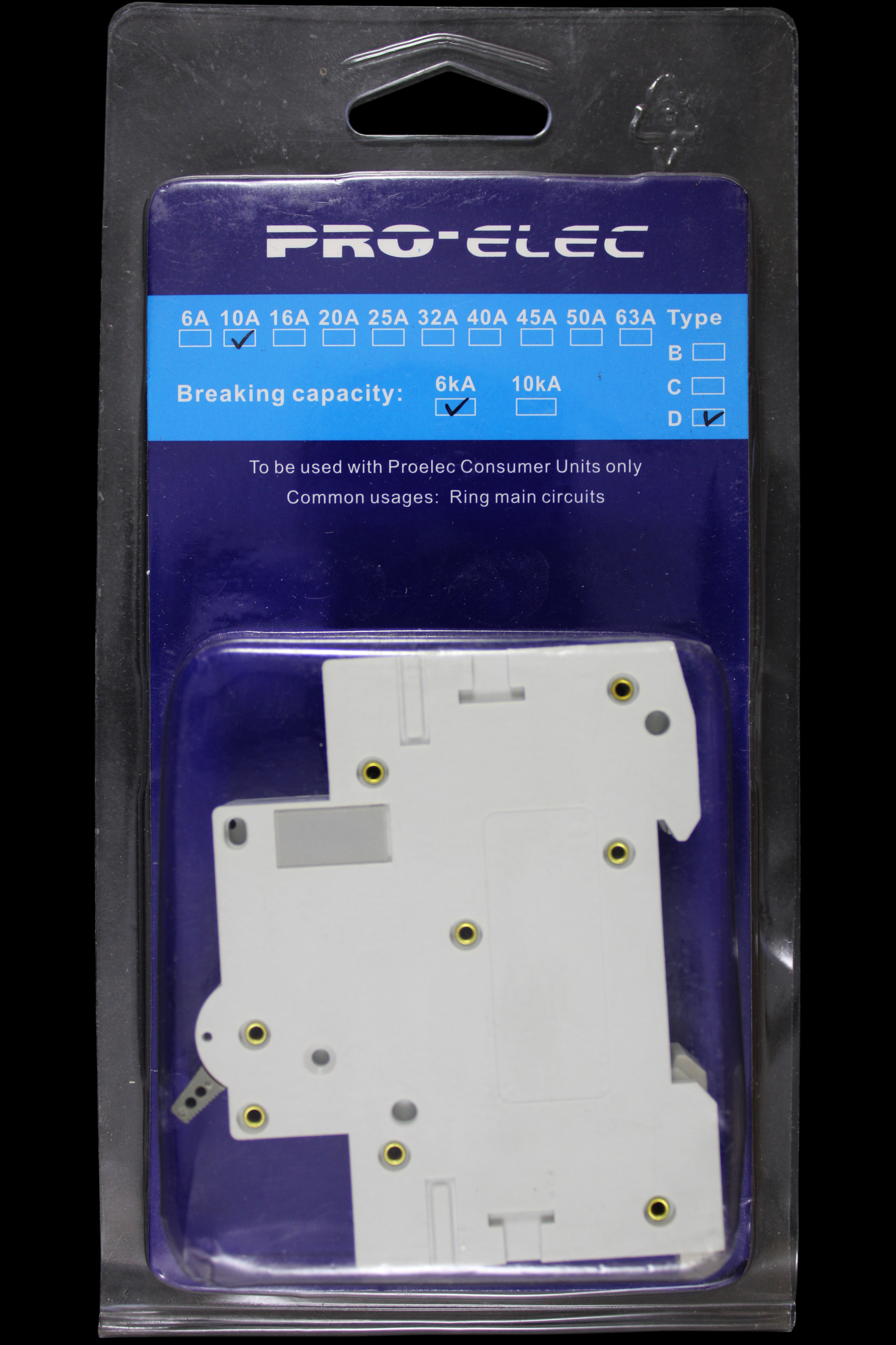 PRO-ELEC 10 AMP CURVE D 6kA MCB CIRCUIT BREAKER PL11616