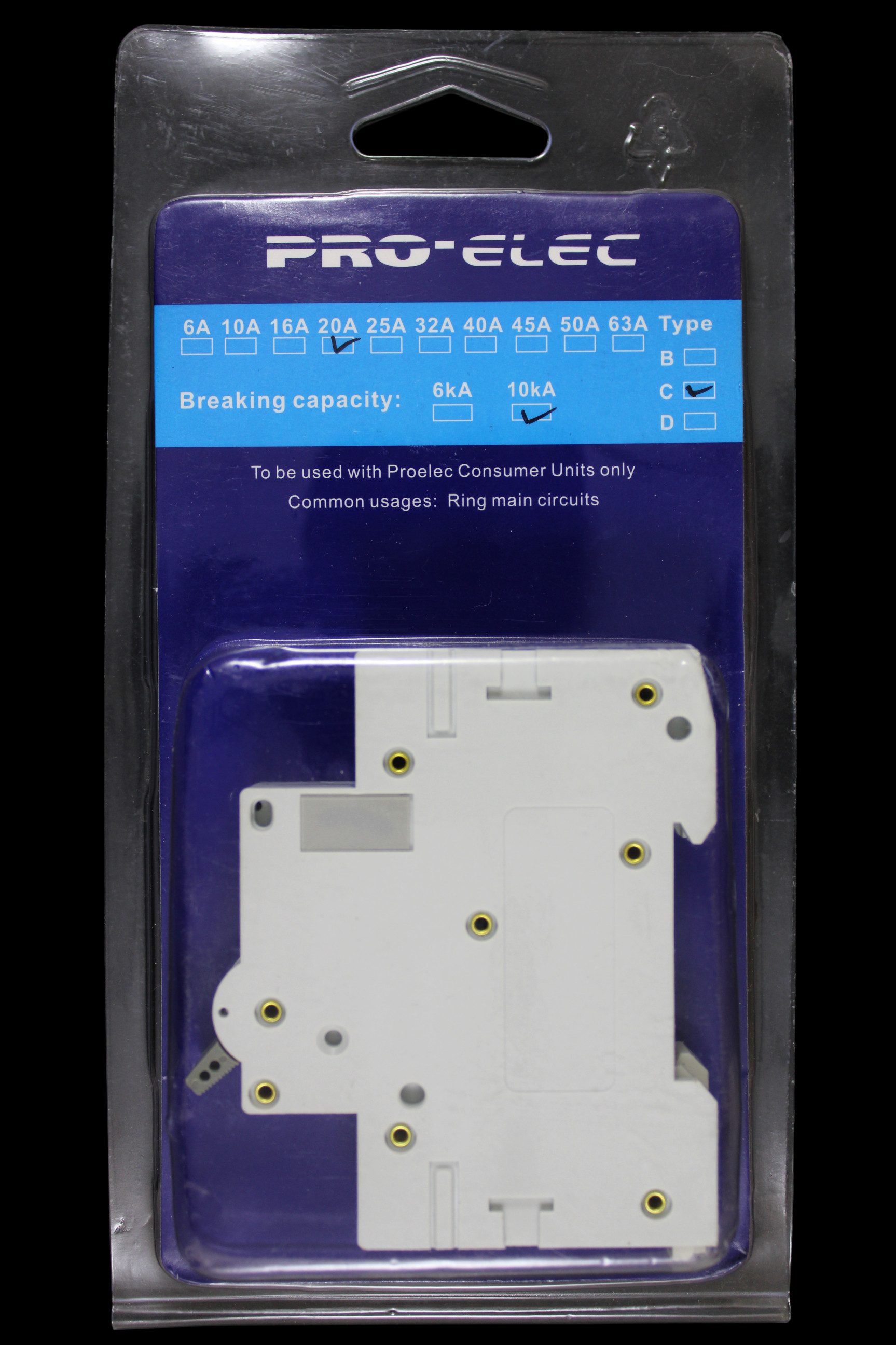 PRO-ELEC 20 AMP CURVE C 10kA MCB CIRCUIT BREAKER PL11610