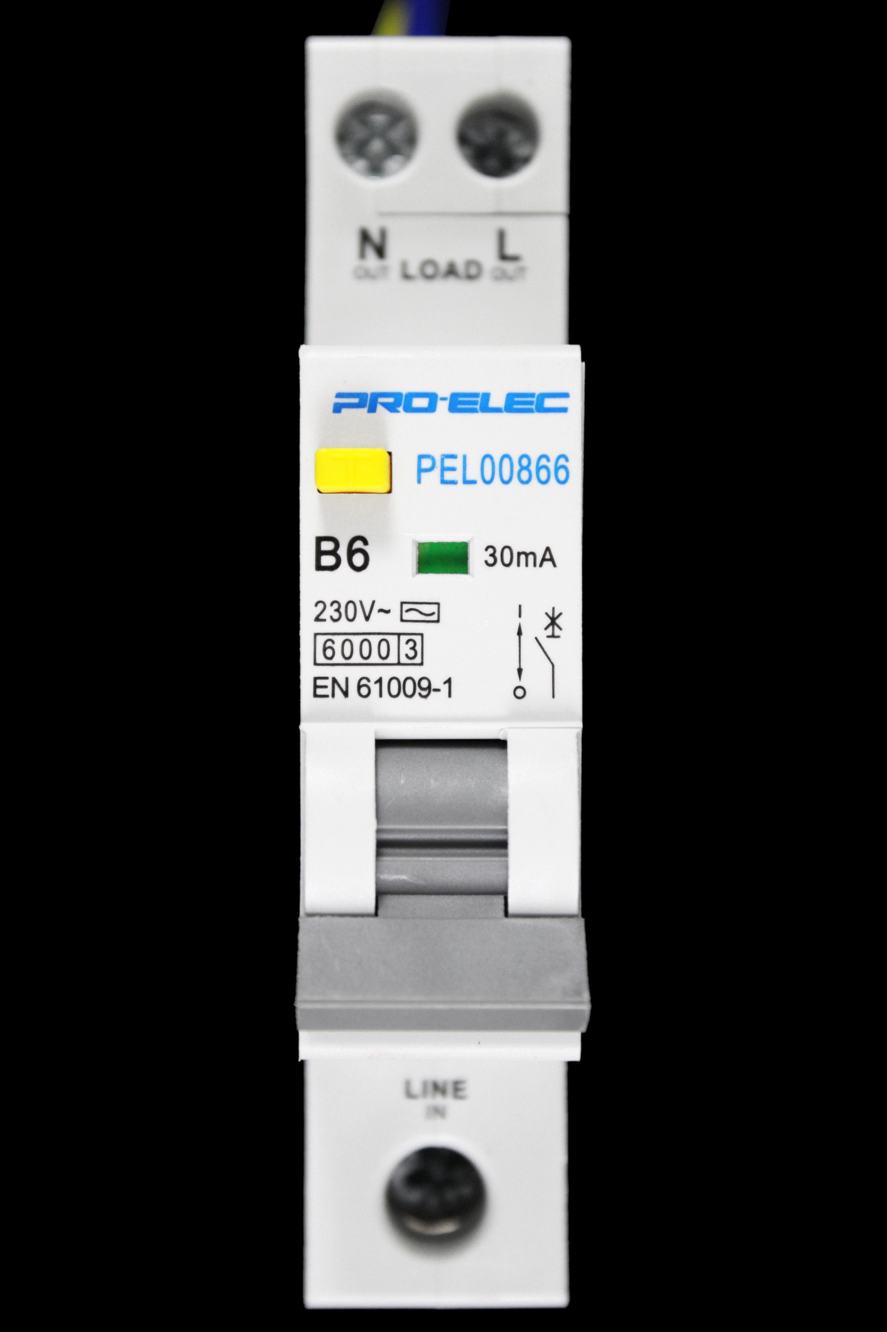 PRO-ELEC 6 AMP CURVE B 6kA 30mA RCBO TYPE AC PEL00866