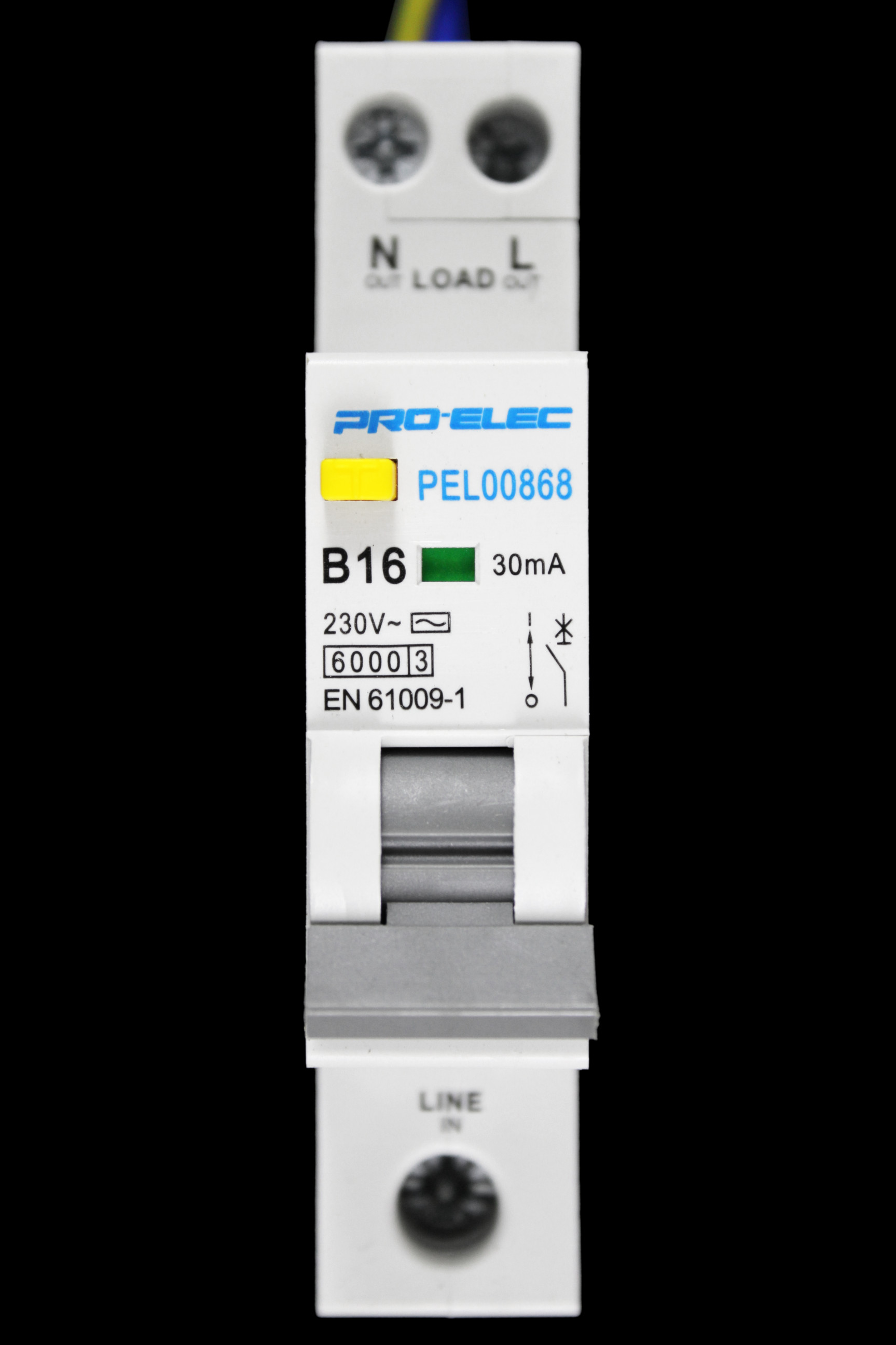 PRO-ELEC 16 AMP CURVE B 6kA 30mA RCBO TYPE AC PEL00868