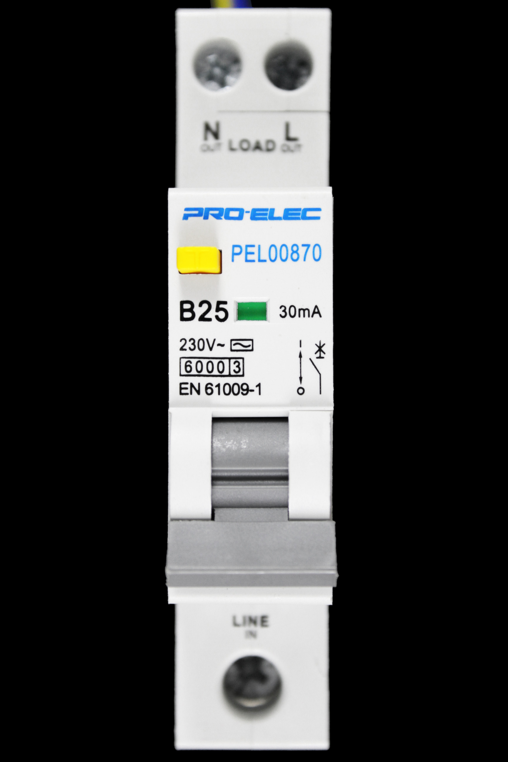 PRO-ELEC 25 AMP CURVE B 6kA 30mA RCBO TYPE AC PEL00870