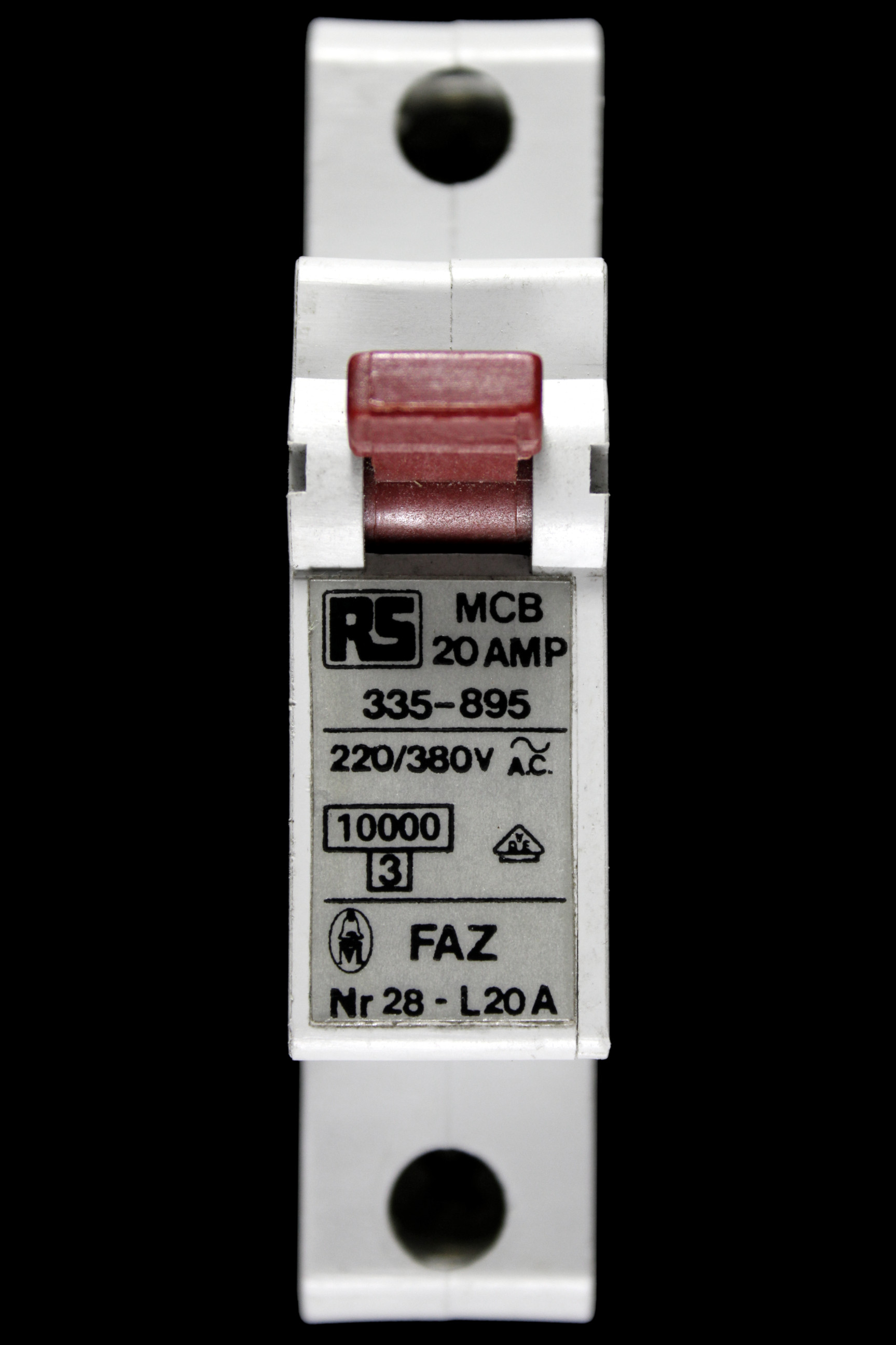 RS 20 AMP 10kA MCB CIRCUIT BREAKER FAZ NR28-L20A 335 895