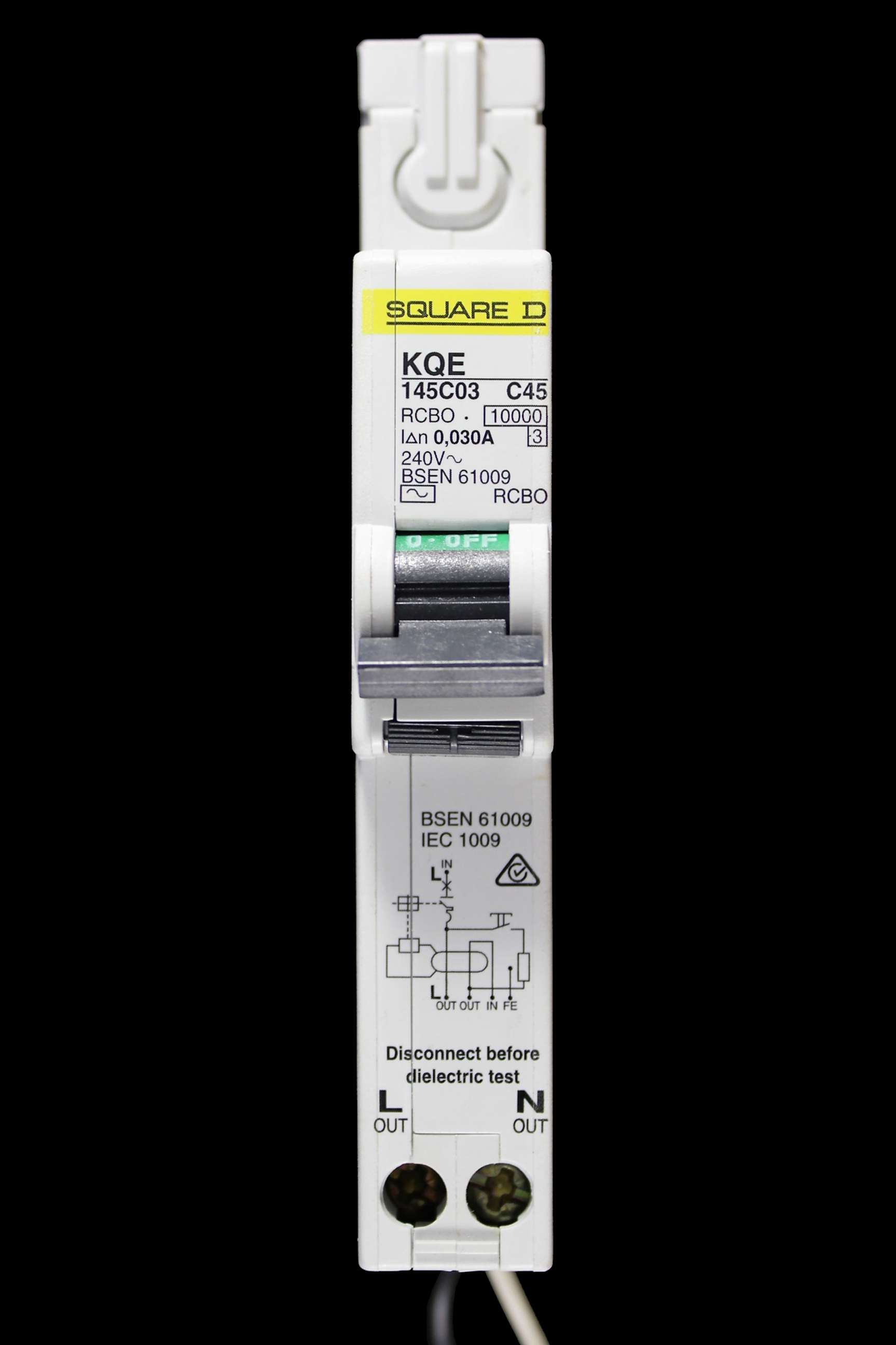 SQUARE D 45 AMP CURVE C 10kA 30mA RCBO TYPE AC KQE 145C03