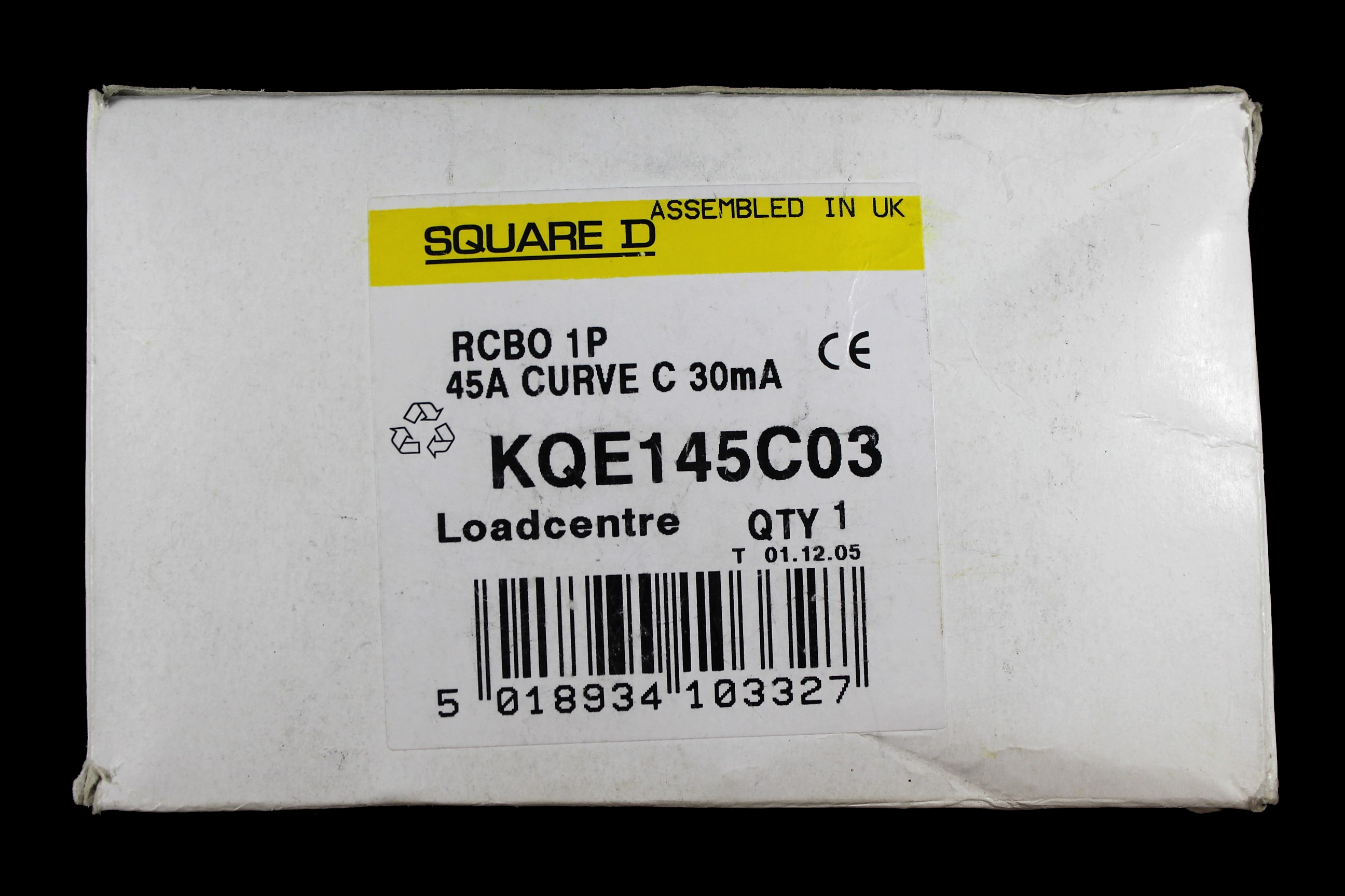 SQUARE D 45 AMP CURVE C 10kA 30mA RCBO TYPE AC KQE 145C03