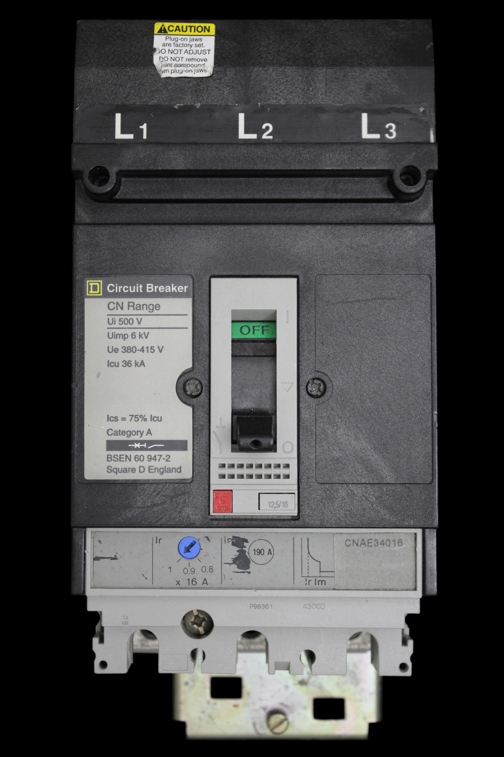 SQUARE D 16 AMP 36kA TRIPLE POLE MCCB CNAE34016