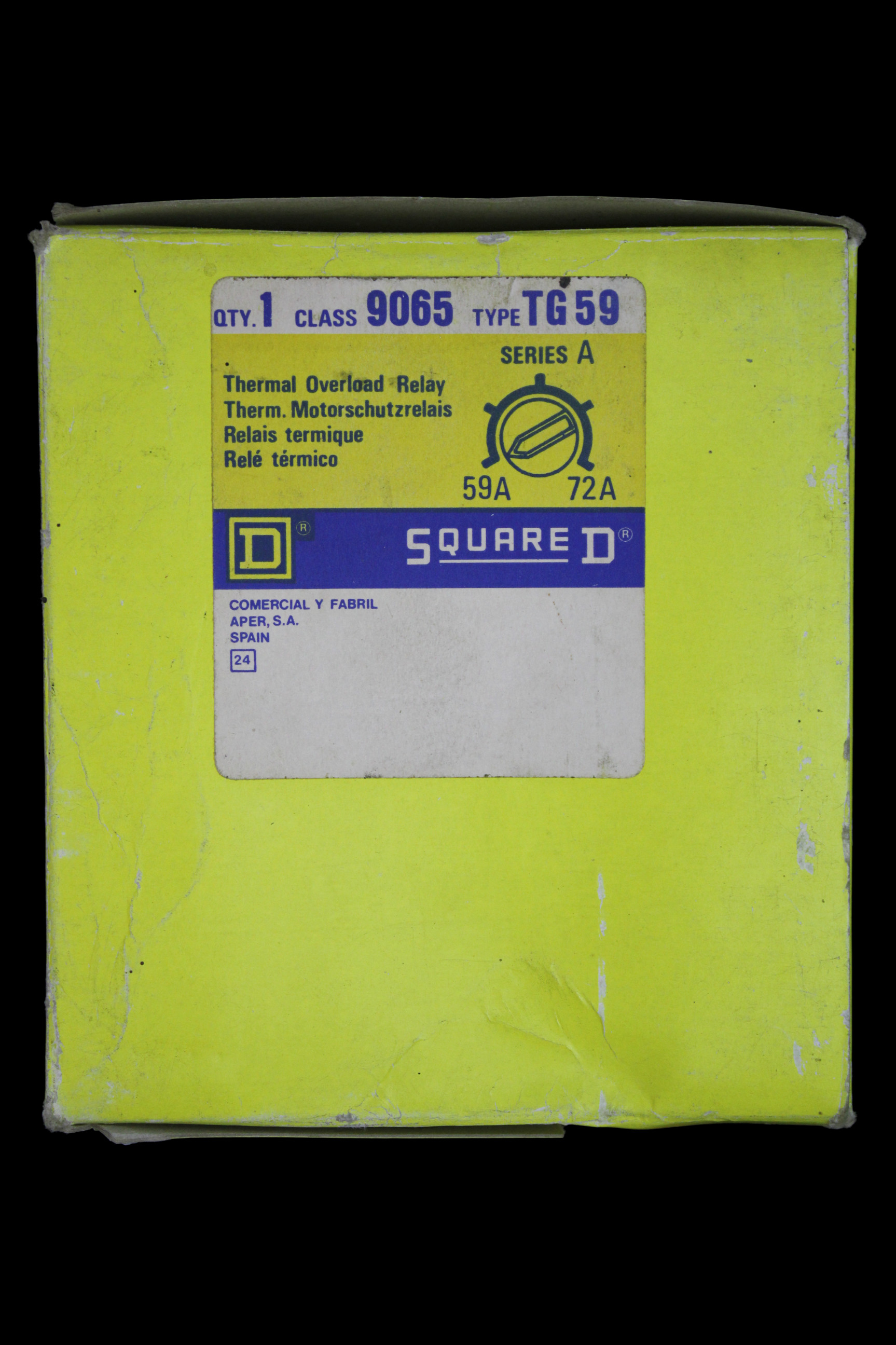 SQUARE D 59 - 72 AMP TRIPLE POLE THERMAL OVERLOAD RELAY 9065 TG59