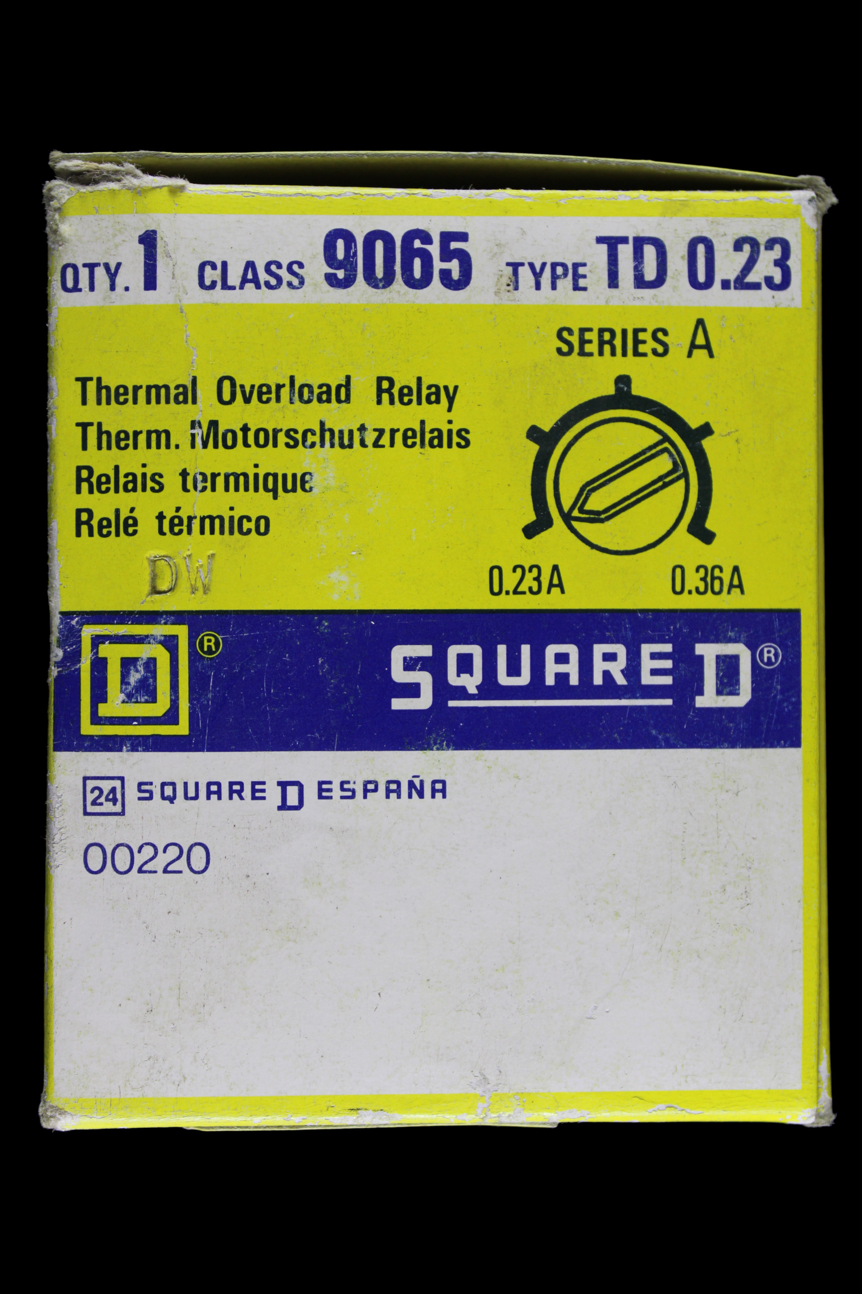 SQUARE D 0.23 - 0.36 AMP TRIPLE POLE THERMAL OVERLOAD RELAY 9065 TD0.23