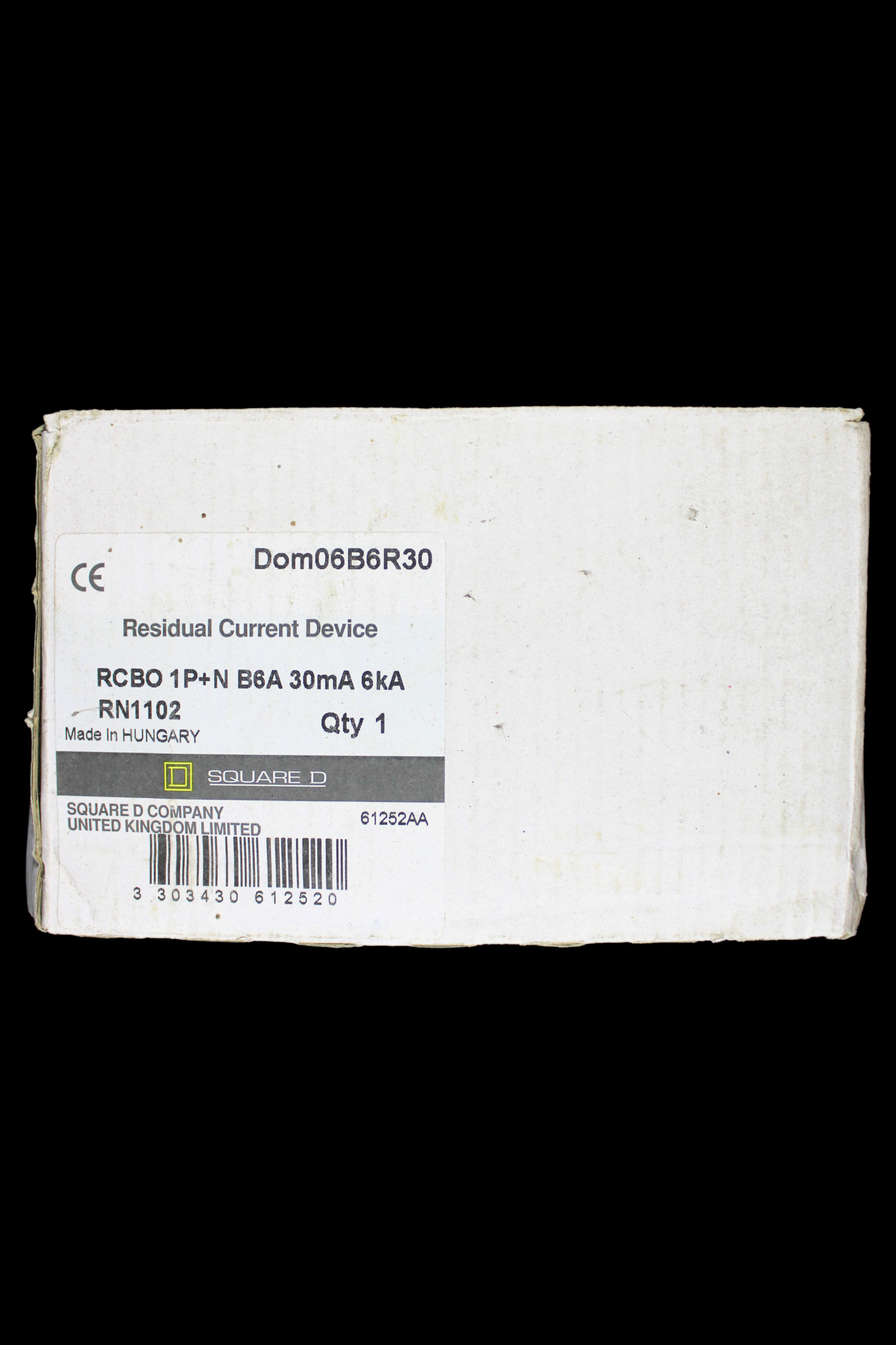 SQUARE D 6 AMP CURVE B 6kA 30mA RCBO TYPE A DOM06B6R30