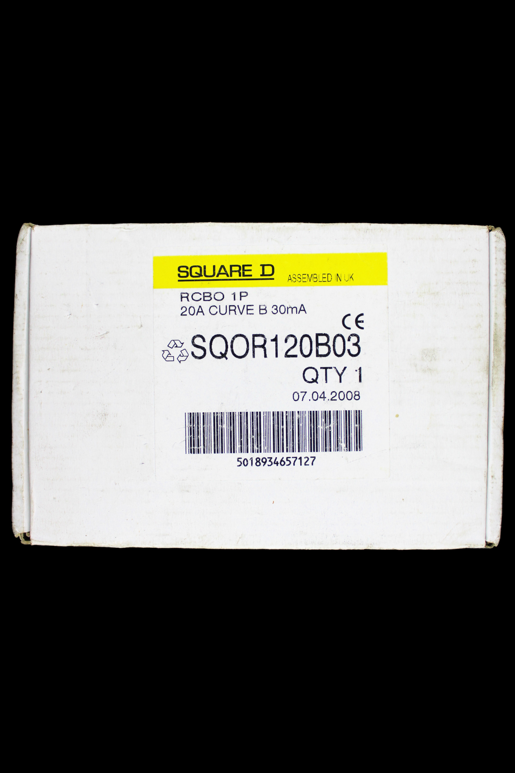 SQUARE D 20 AMP CURVE B 6kA 30mA RCBO TYPE AC SQOR 120B03