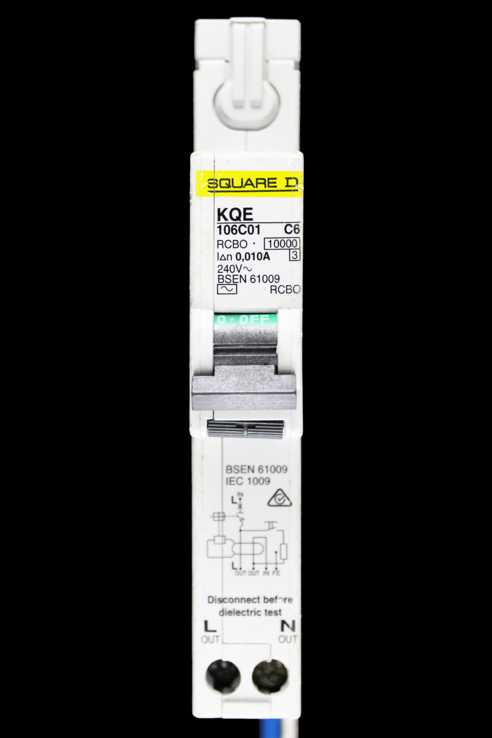 SQUARE D 6 AMP CURVE C 10kA 10mA RCBO TYPE AC KQE 106C01
