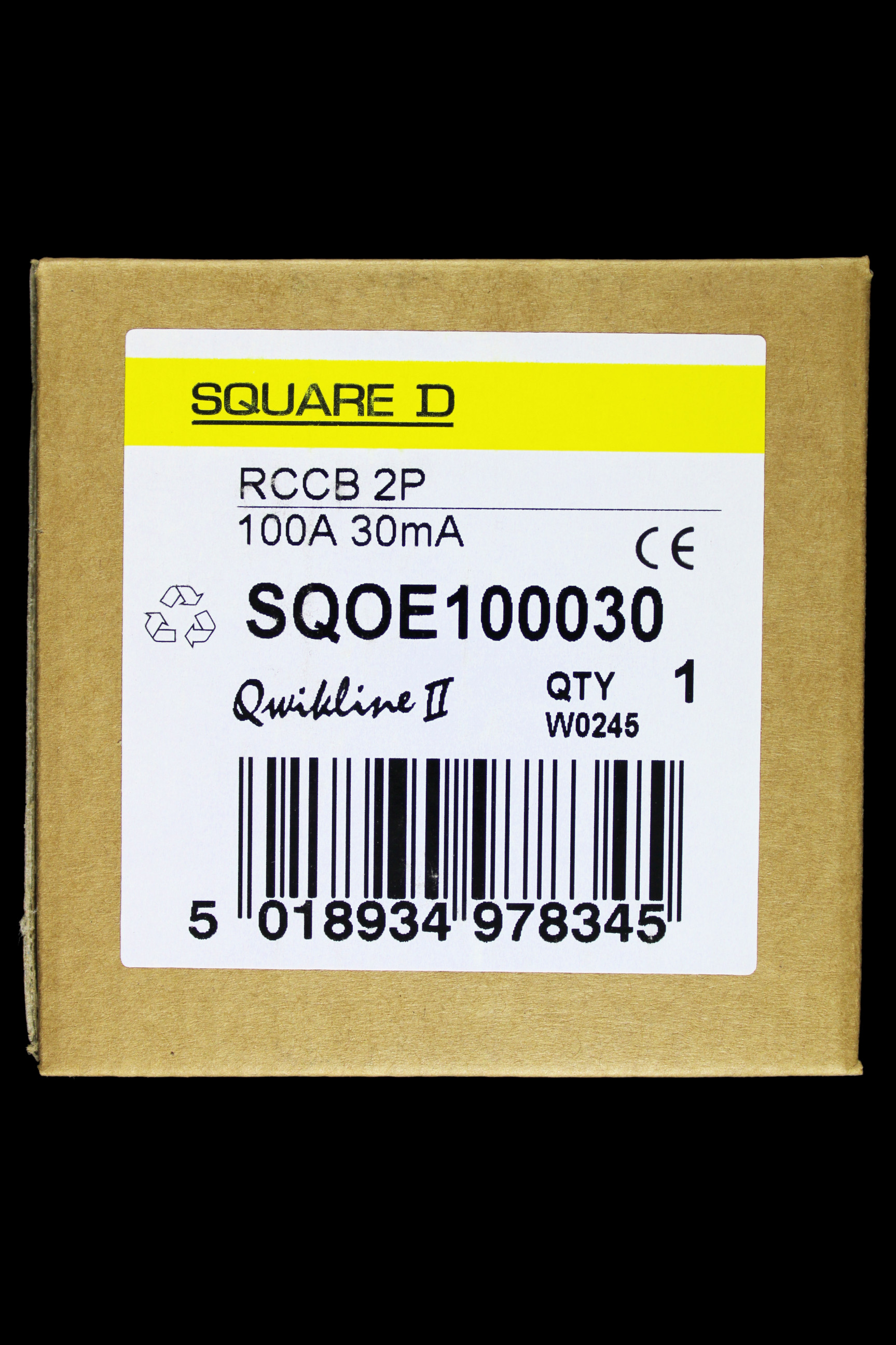 SQUARE D 100 AMP 30mA DOUBLE POLE RCCB RCD TYPE AC SQOE 100030