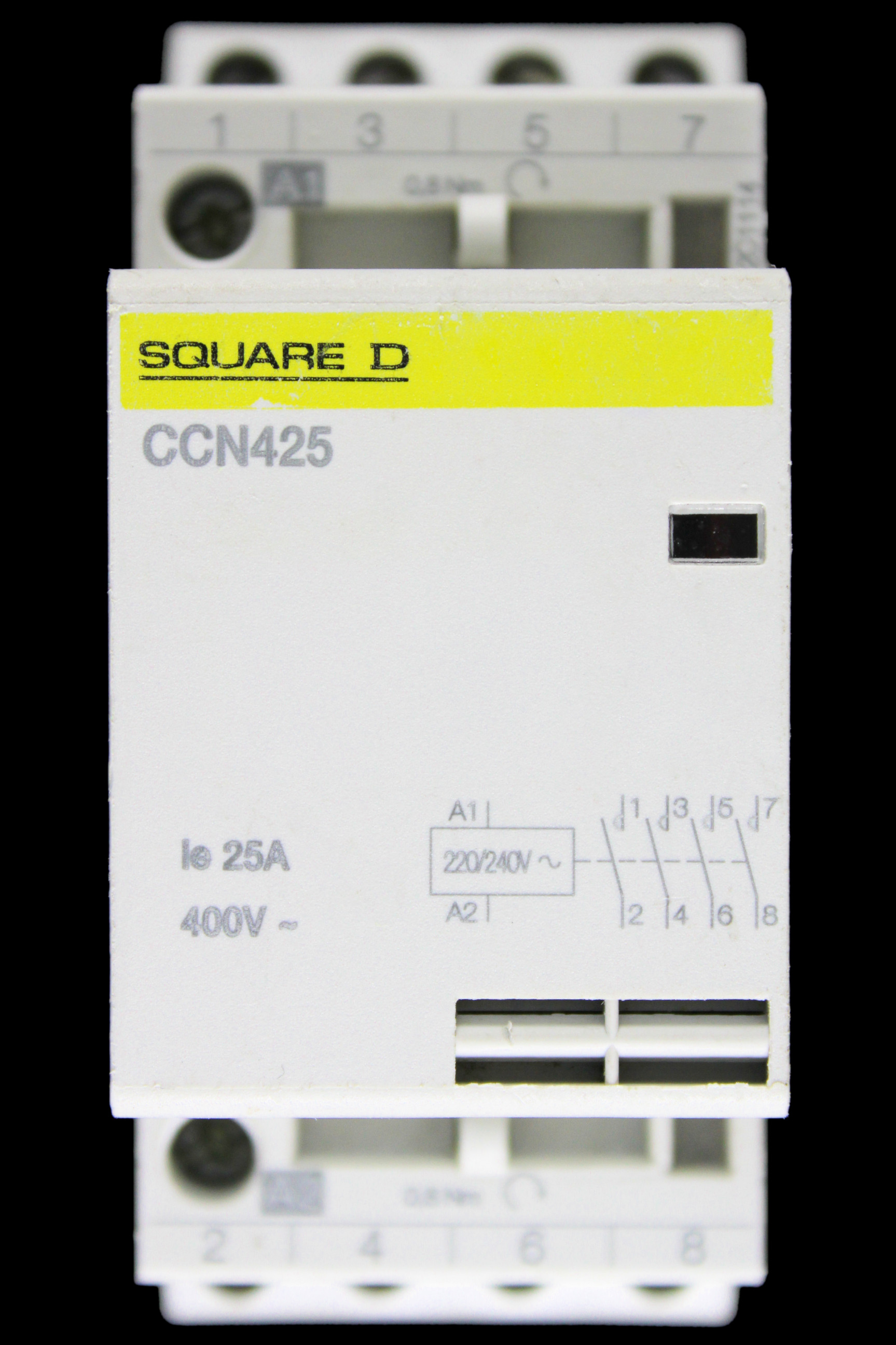 SQUARE D 25 AMP FOUR POLE NO CONTACTOR 220/240V COIL CCN425