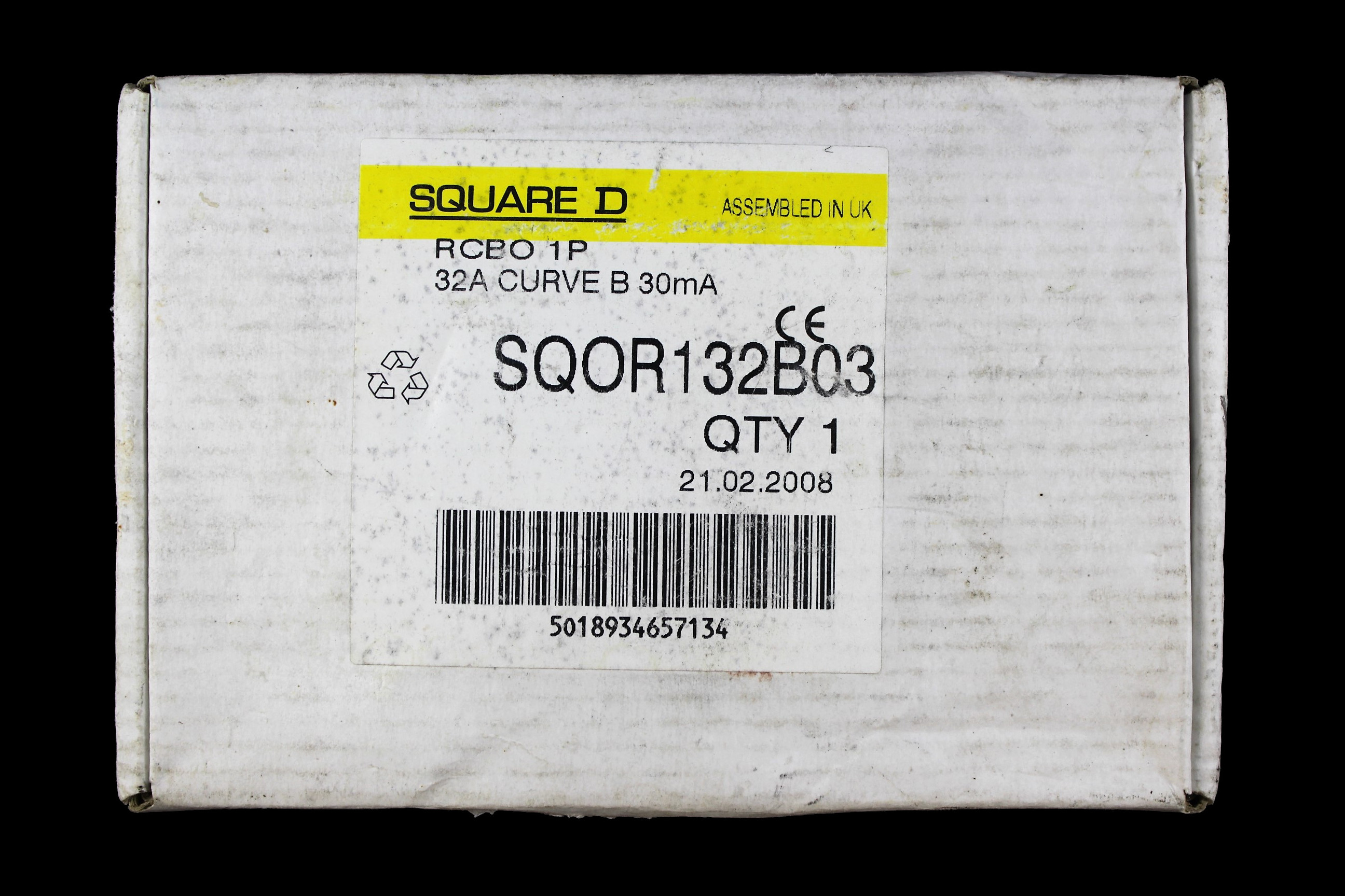SQUARE D 32 AMP CURVE B 6kA 30mA RCBO TYPE AC SQOR 132B03
