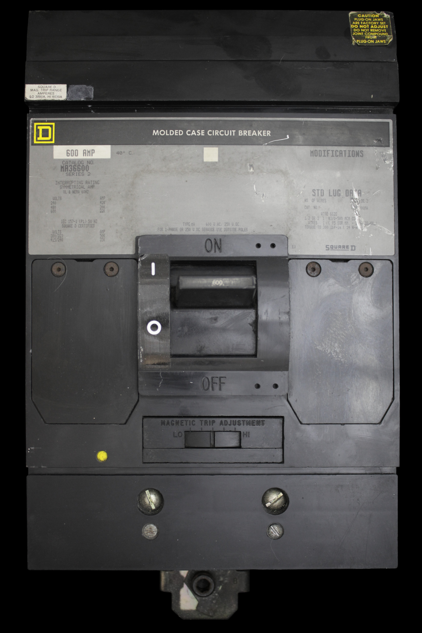 SQUARE D 600 MCCB TRIPLE POLE 35kA SERIES 2 MA36600