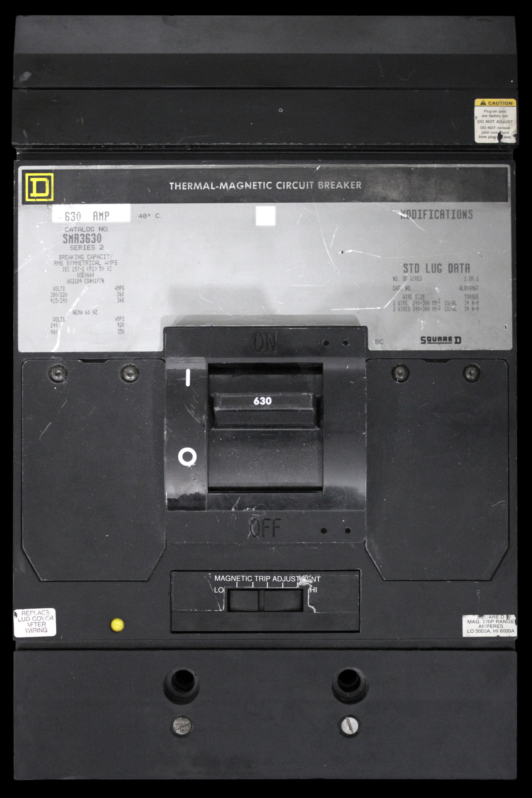 SQUARE D 630 MCCB TRIPLE POLE 36kA SERIES 2 SMA3630