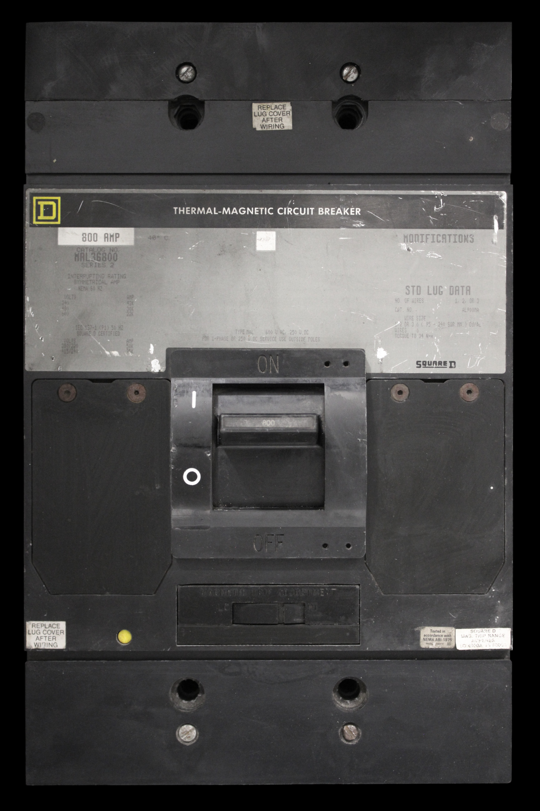 SQUARE D 800 MCCB TRIPLE POLE 35kA SERIES 2 MAL36800