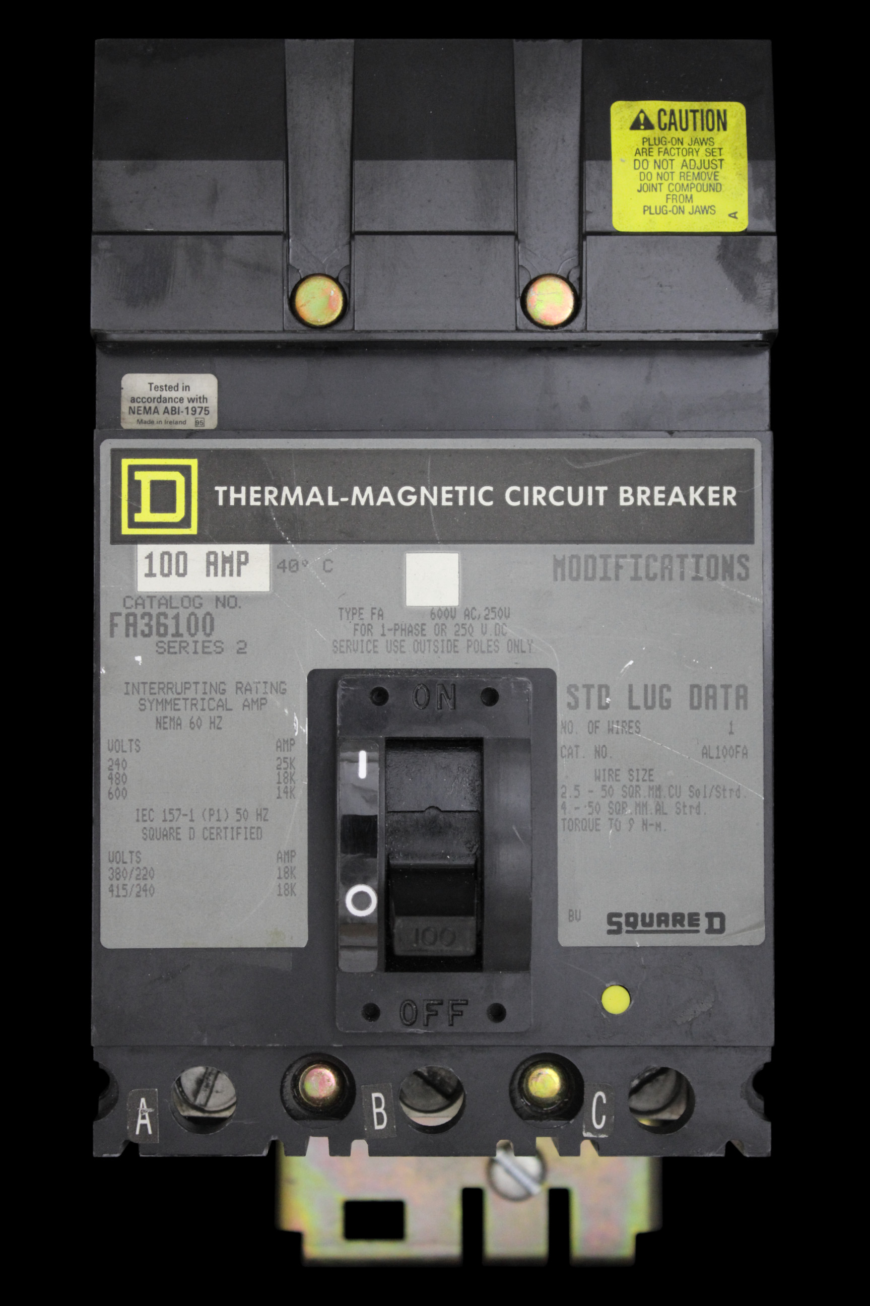 SQUARE D 100 MCCB TRIPLE POLE 18kA FA36100 SERIES 2