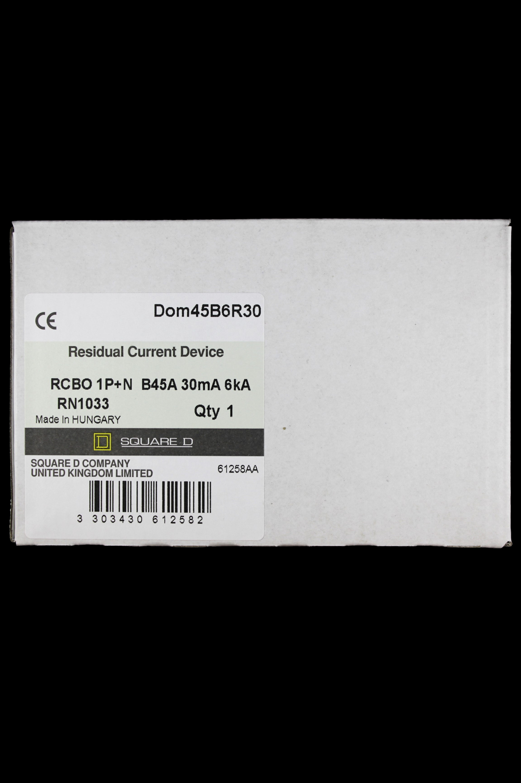 SQUARE D 45 AMP CURVE B 6kA 30mA RCBO TYPE A DOM45B6R30