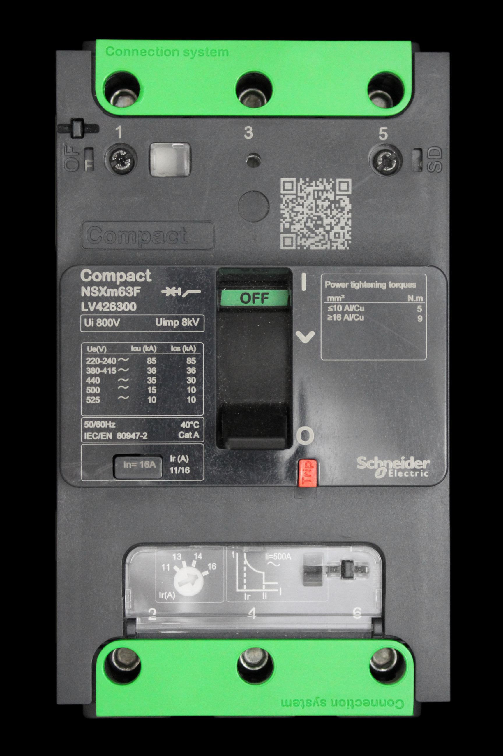 SCHNEIDER 16 AMP 36kA TRIPLE POLE MCCB NSXm63F LV426300
