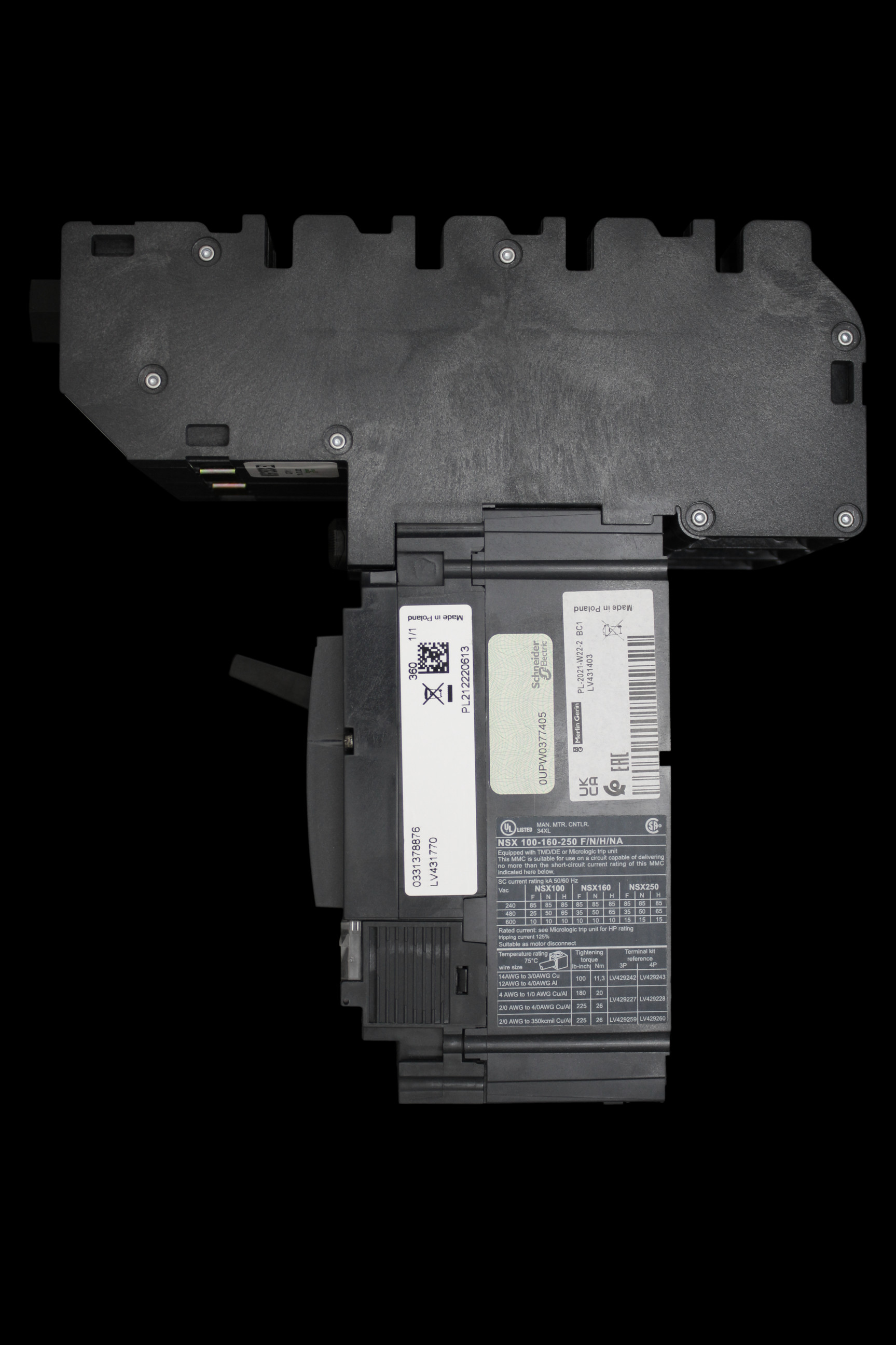 SCHNEIDER 250 AMP 36kA TRIPLE POLE MCCB MGP2503XE2 NSX250F ML2.2