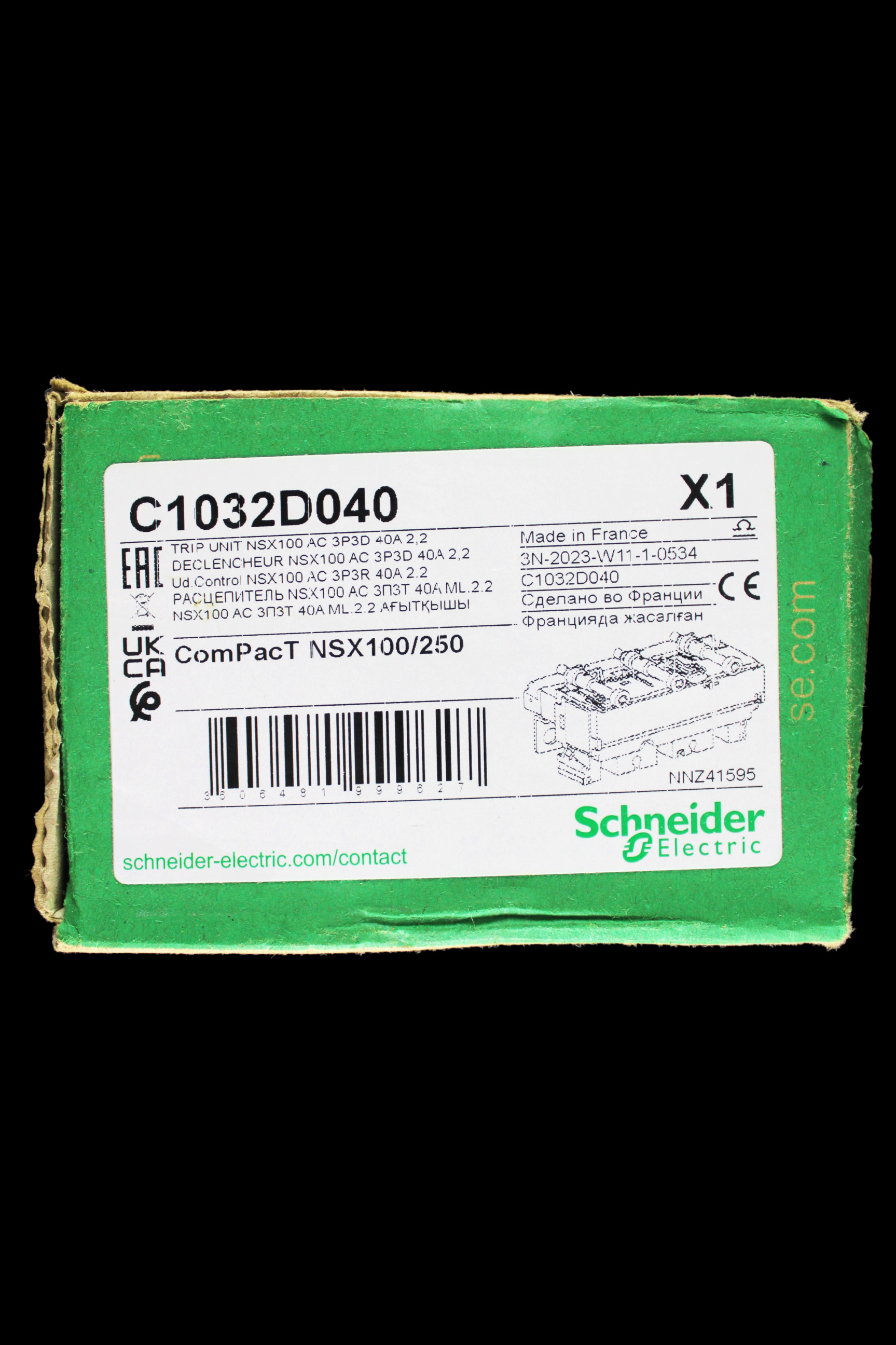 SCHNEIDER 40 AMP TRIPLE POLE TRIP UNIT C1032D040 MICROLOGIC 2.2 NSX100/250
