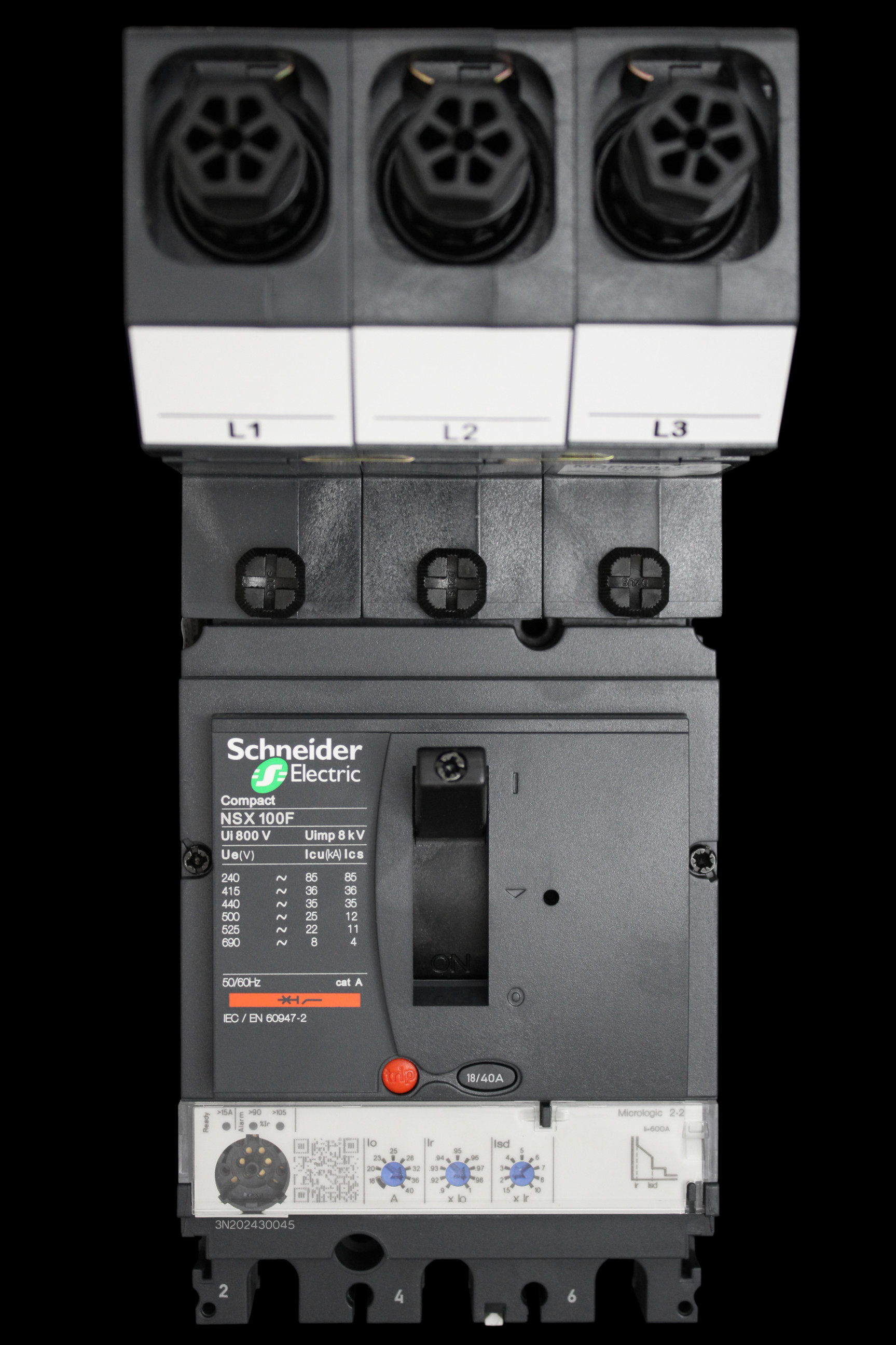 SCHNEIDER 40 AMP 36kA TRIPLE POLE MCCB NSX100F MGP0403XE2 ML2.2