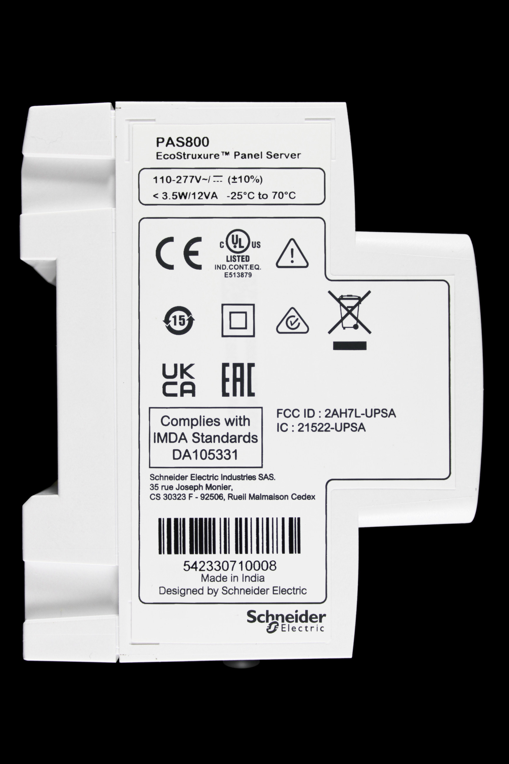 SCHNEIDER ECOSTRUXURE PANEL SERVER ADVANCED DATA LOGGER ENERGY SERVER PAS800