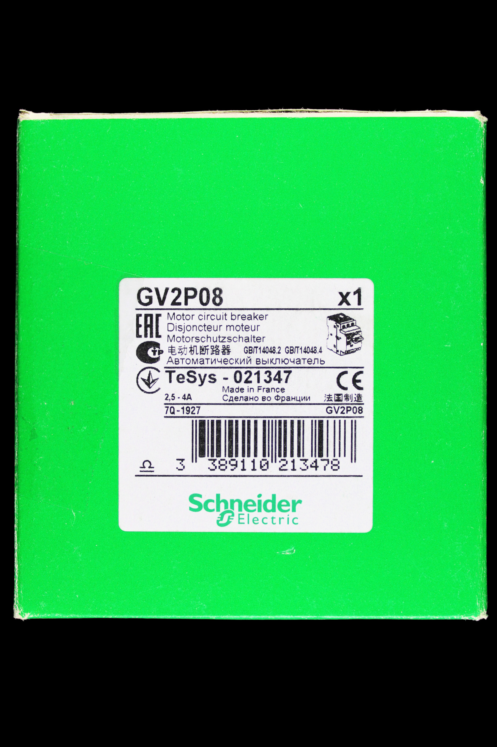 SCHNEIDER 2.5 - 4 AMP TRIPLE POLE MOTOR CIRCUIT BREAKER GV2P08