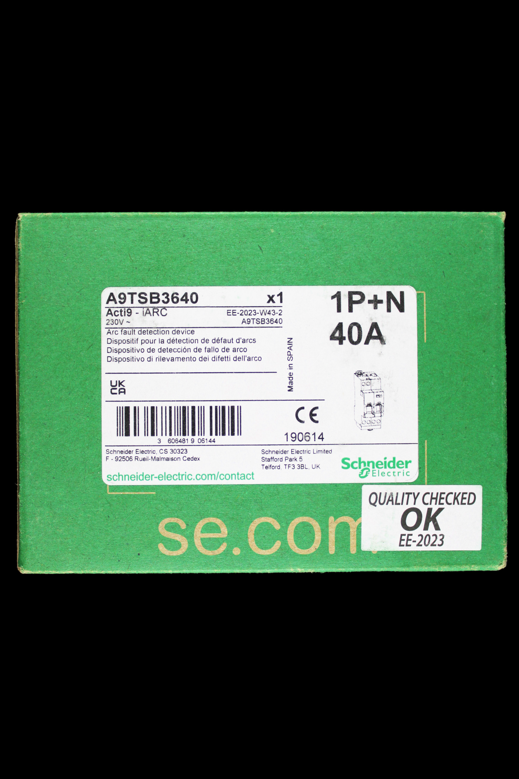 SCHNEIDER 40 AMP AFDD ACTI9 iARC A9TSB3640