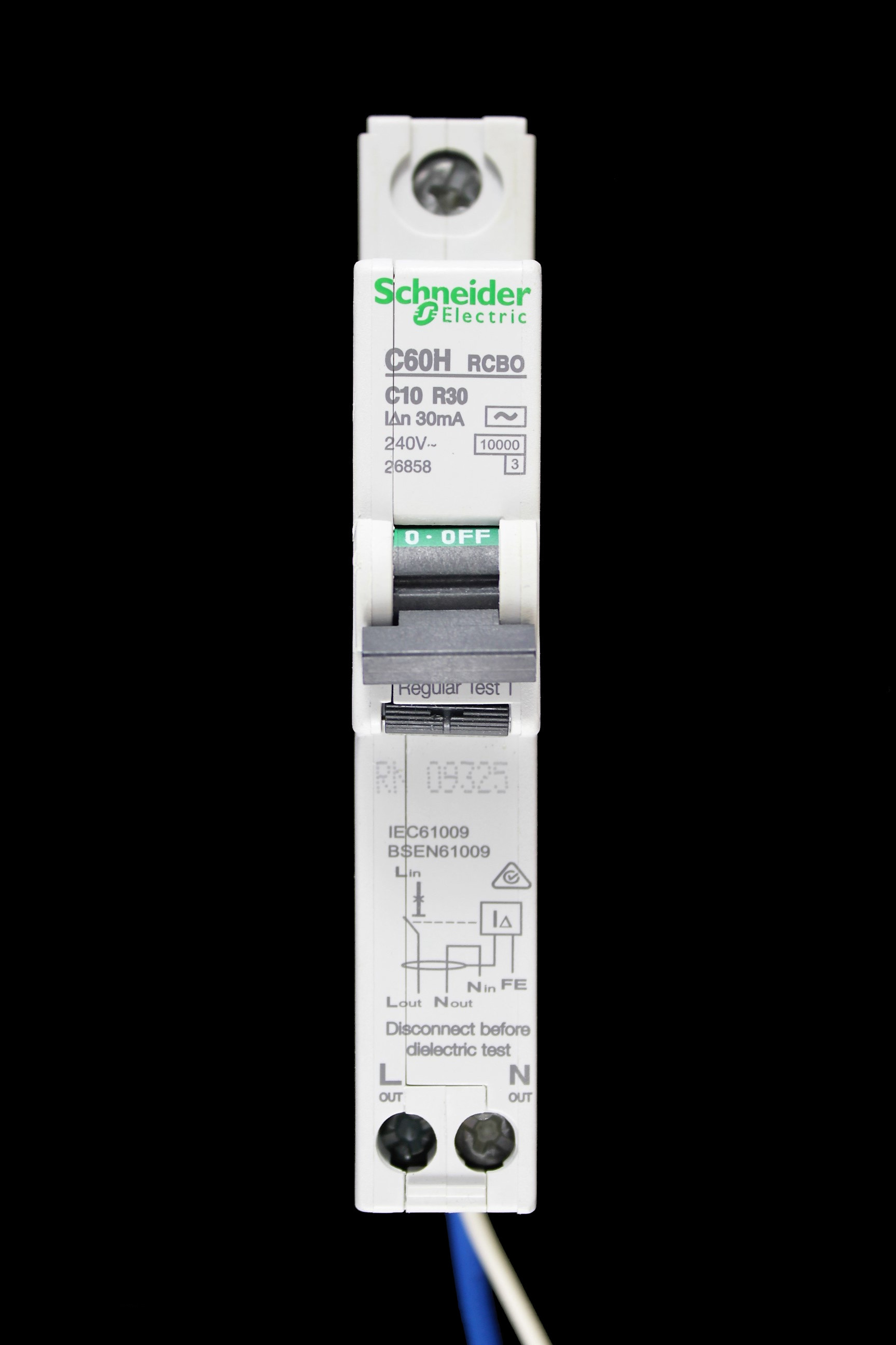 SCHNEIDER 10 AMP CURVE C 10kA 30mA RCBO TYPE AC C60HC10R30 26858
