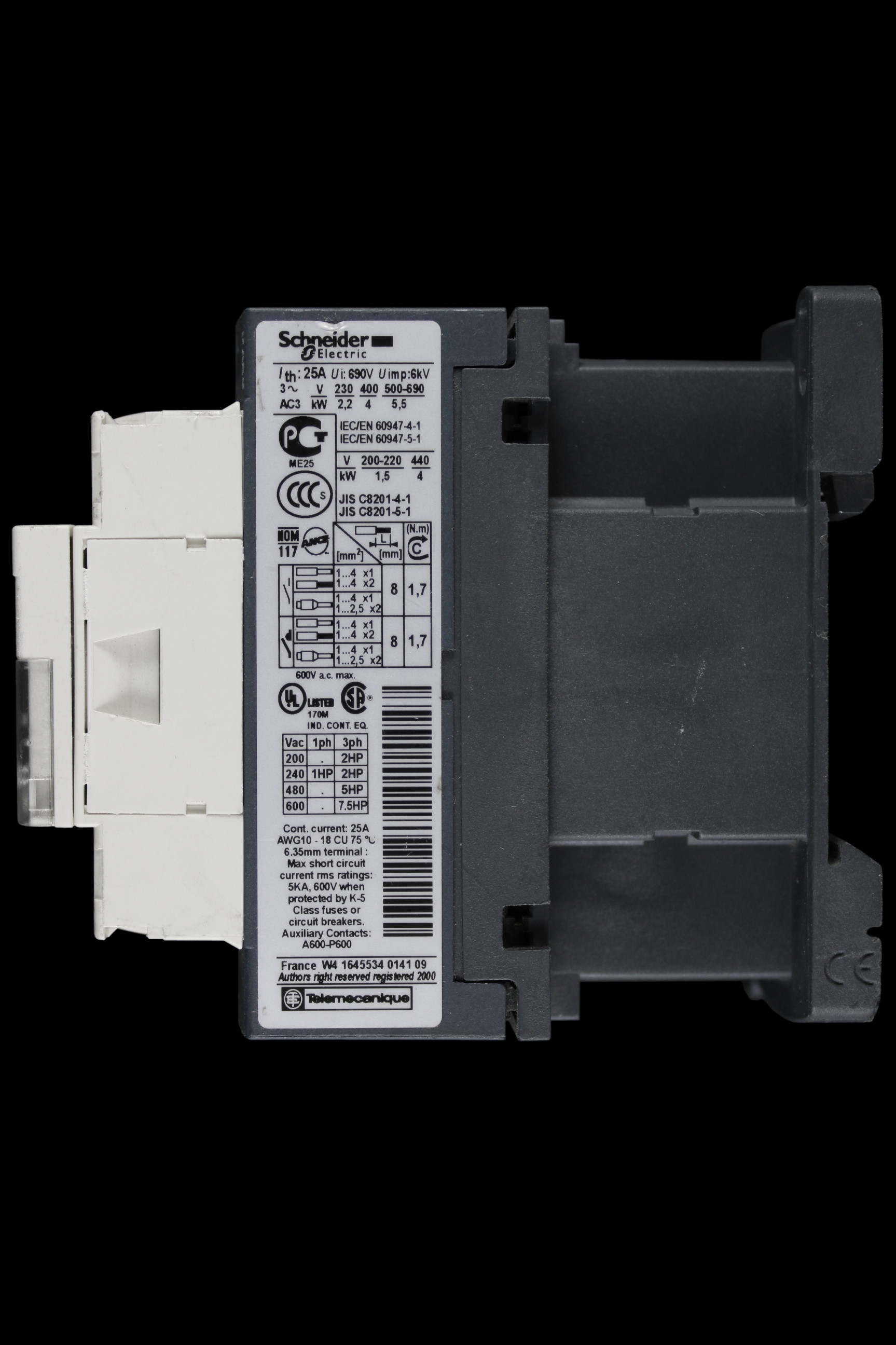 SCHNEIDER 25 AMP TRIPLE POLE NO CONTACTOR 110V COIL LC1D09F7