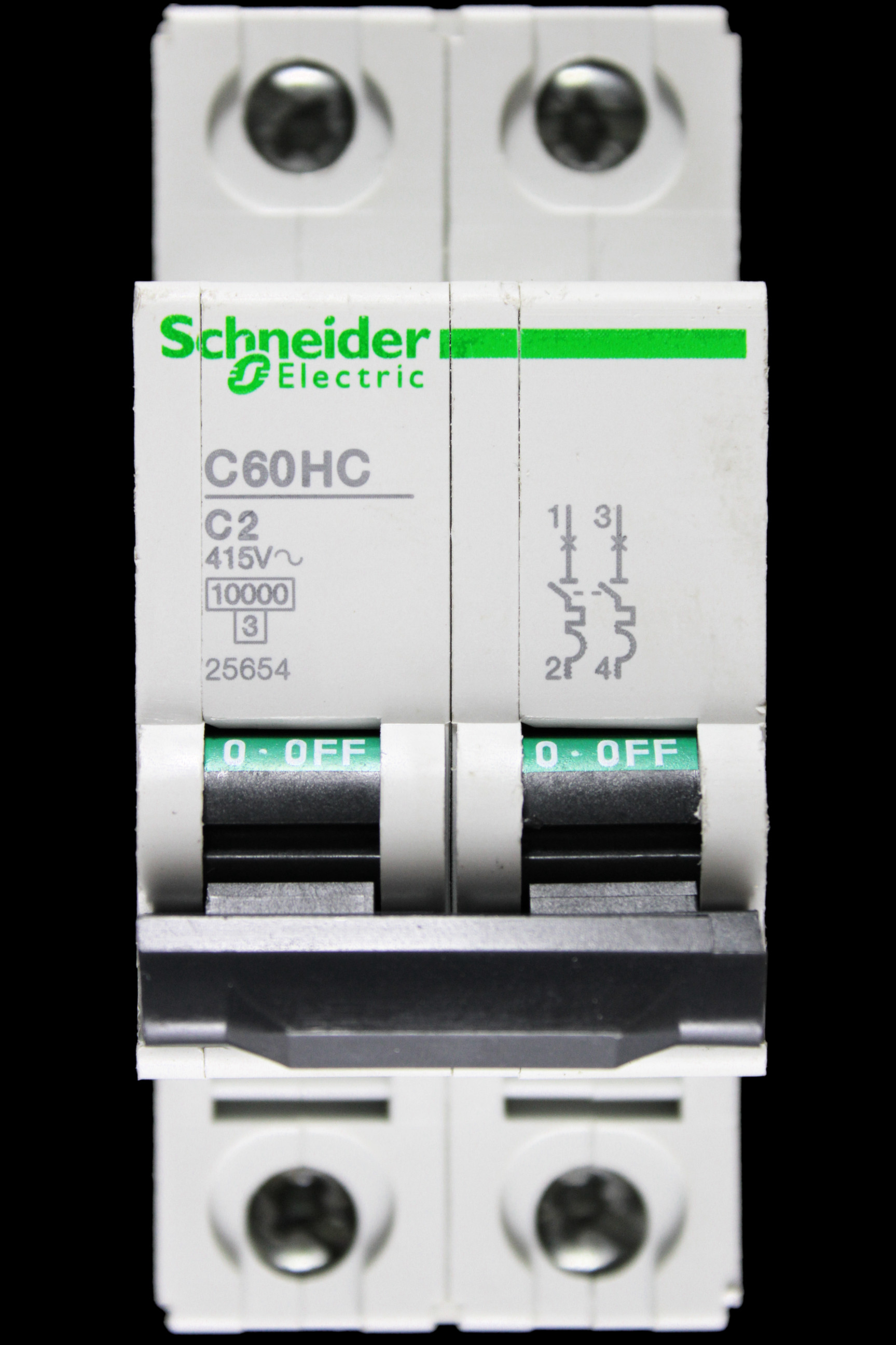 SCHNEIDER 2 AMP CURVE C 10kA DOUBLE POLE MCB CIRCUIT BREAKER C60HC 25654