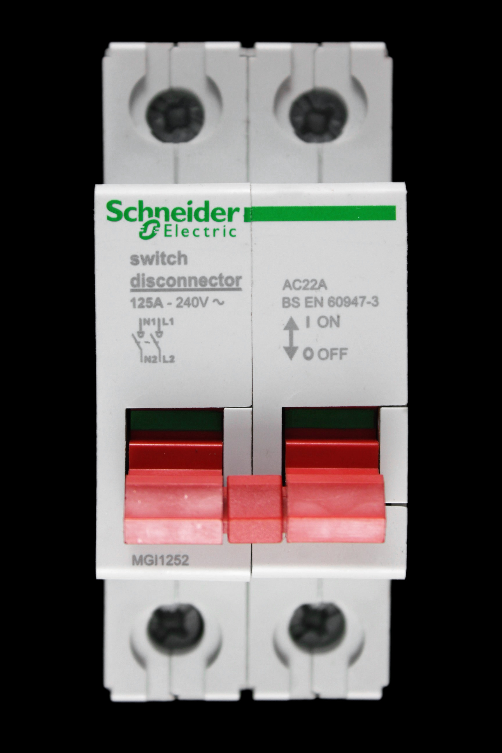SCHNEIDER 125 AMP DOUBLE POLE MAIN SWITCH DISCONNECTOR MGI1252