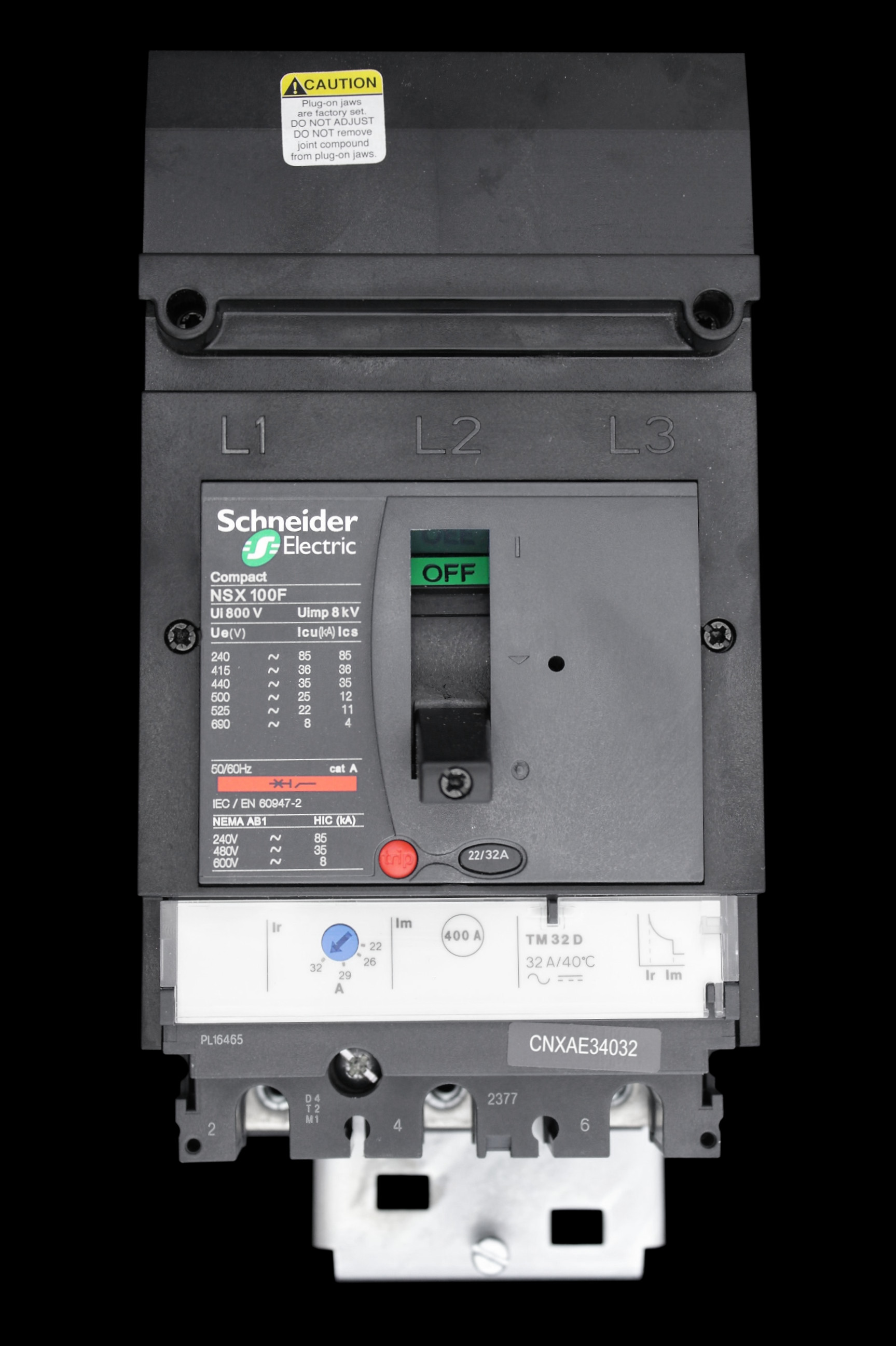 SCHNEIDER 32 MCCB TRIPLE POLE 36kA NSX100F CNXAE34032 TM32D