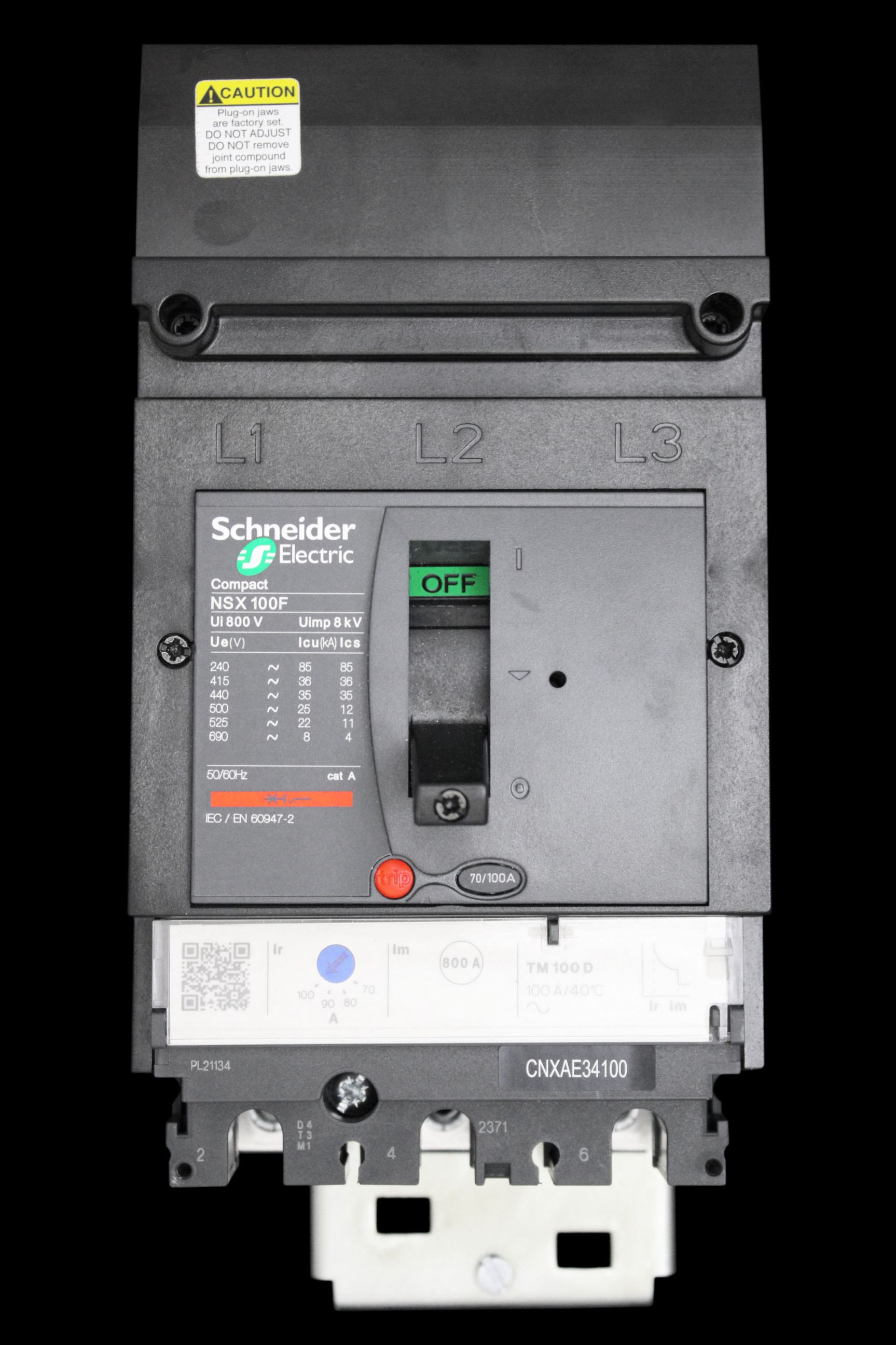 SCHNEIDER 100 MCCB TRIPLE POLE 36kA NSX100F CNXAE34100 TM100D