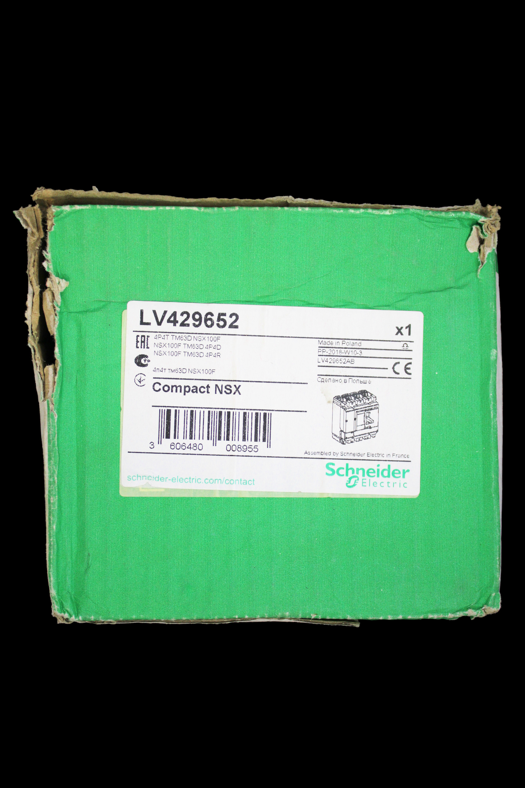 SCHNEIDER 63 AMP 36kA FOUR POLE MCCB TM63D NSX100F LV429652