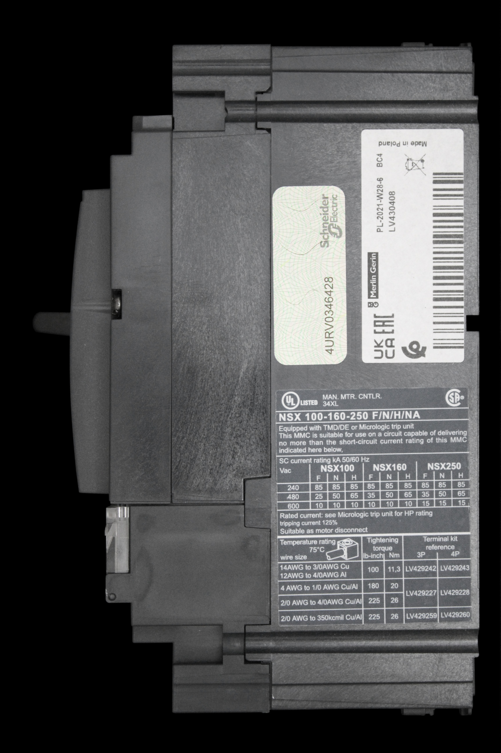 SCHNEIDER 160 AMP 36kA FOUR POLE MCCB NSX160F SEA9NCB1604SM