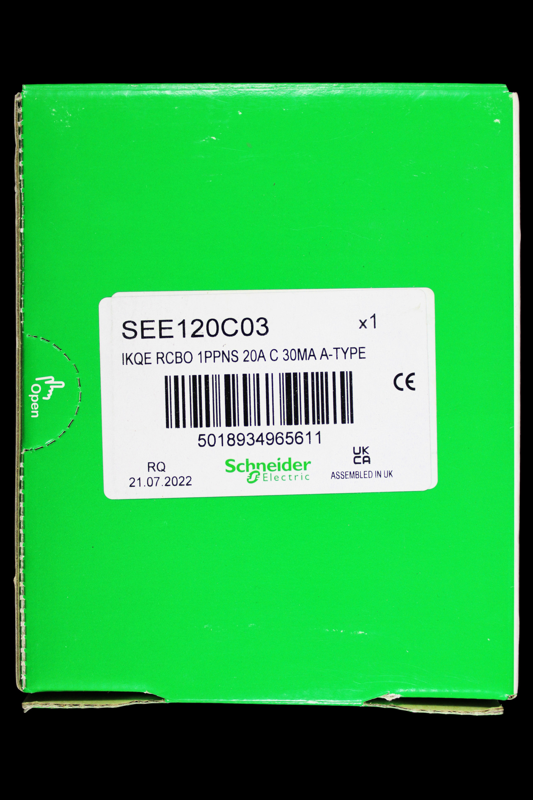 SCHNEIDER 20 AMP CURVE C 10kA 30mA RCBO TYPE A IKQE A9D17820 SEE120C03