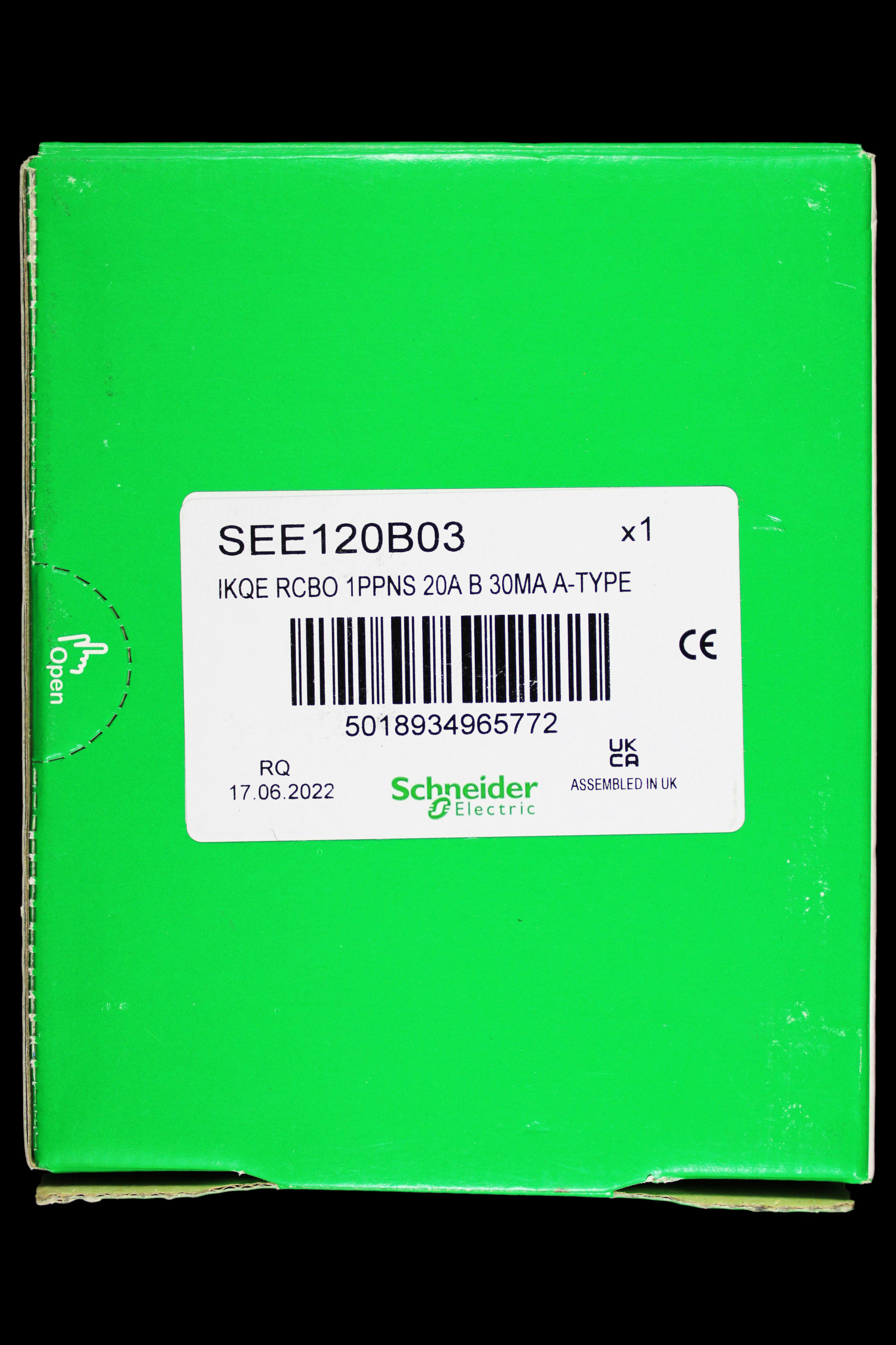 SCHNEIDER 20 AMP CURVE B 10kA 30mA RCBO TYPE A IKQE SEE120B03 A9D37820