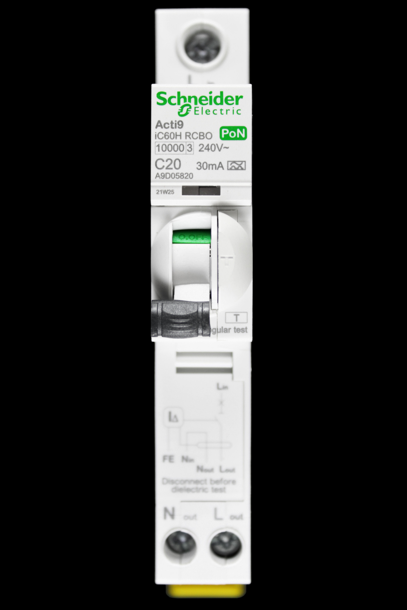 thumbnail image 2 of Schneider Acti9 IC60H RCBO - 20A 30mA Type C, 1 Pole, DIN Rail Mount (Used) 2 of 6