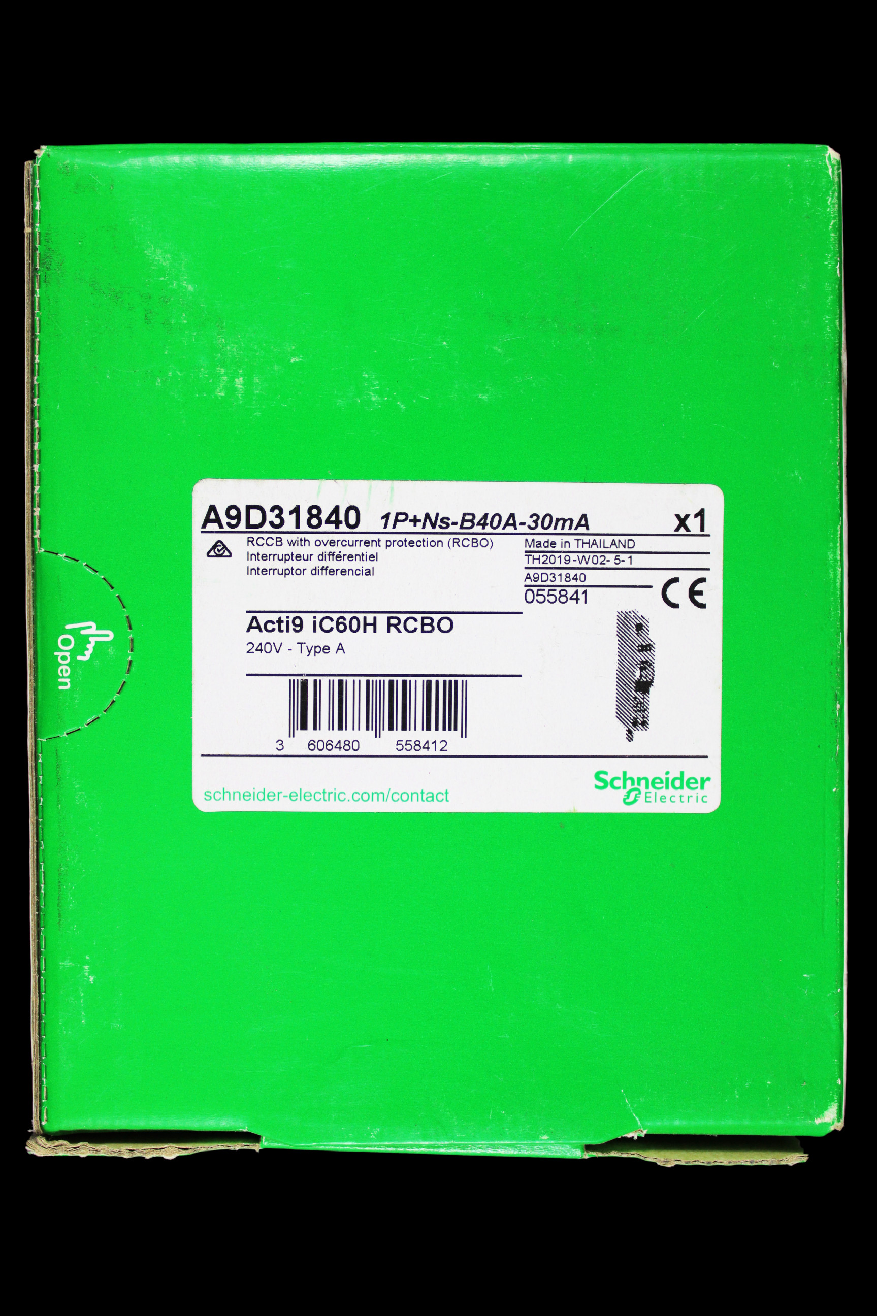 SCHNEIDER 40 AMP CURVE B 10kA 30mA RCBO TYPE A A9D31840 ACTI9 IC60H