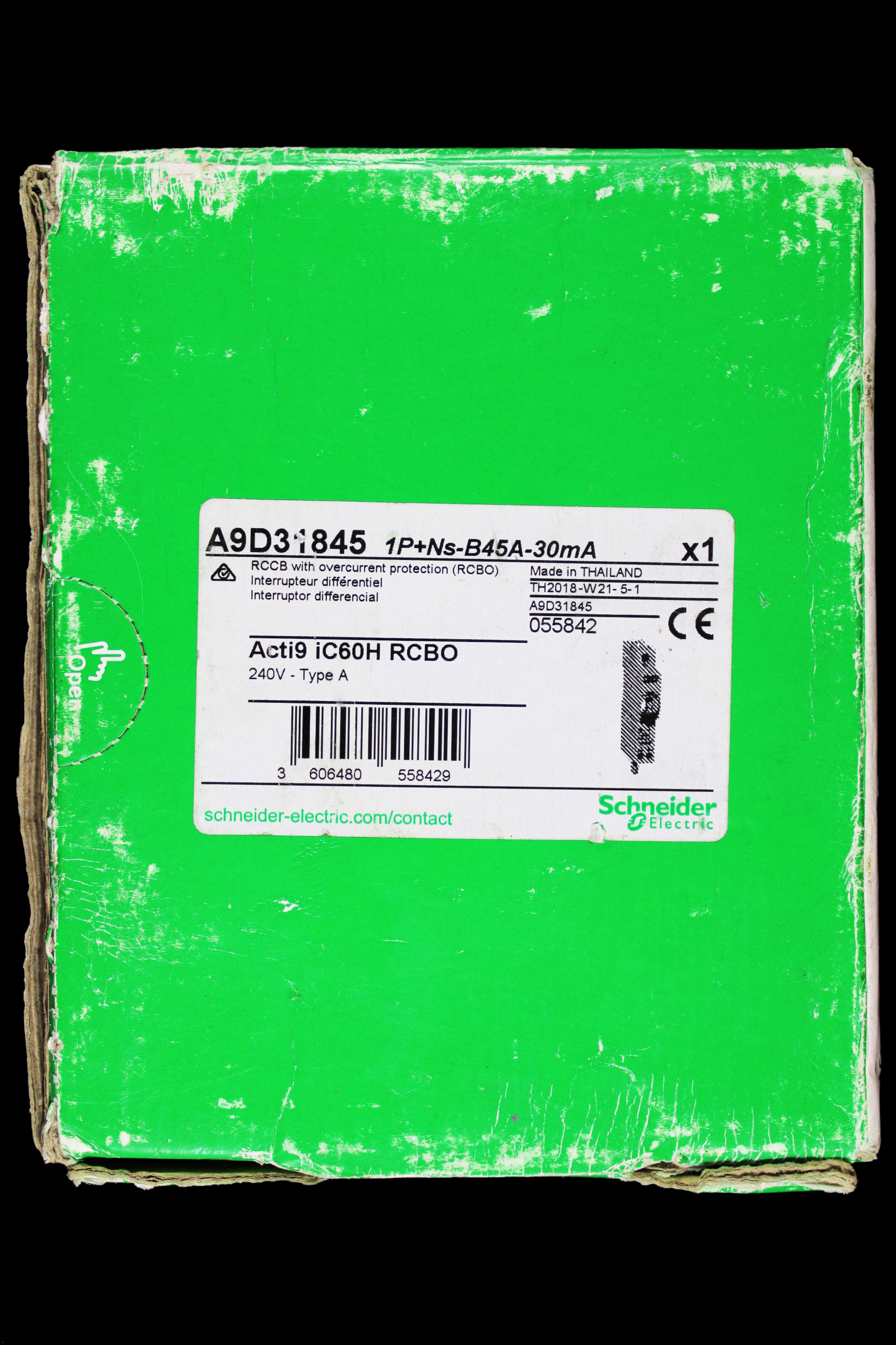 SCHNEIDER 45 AMP CURVE B 10kA 30mA RCBO TYPE A A9D31845 ACTI9 IC60H