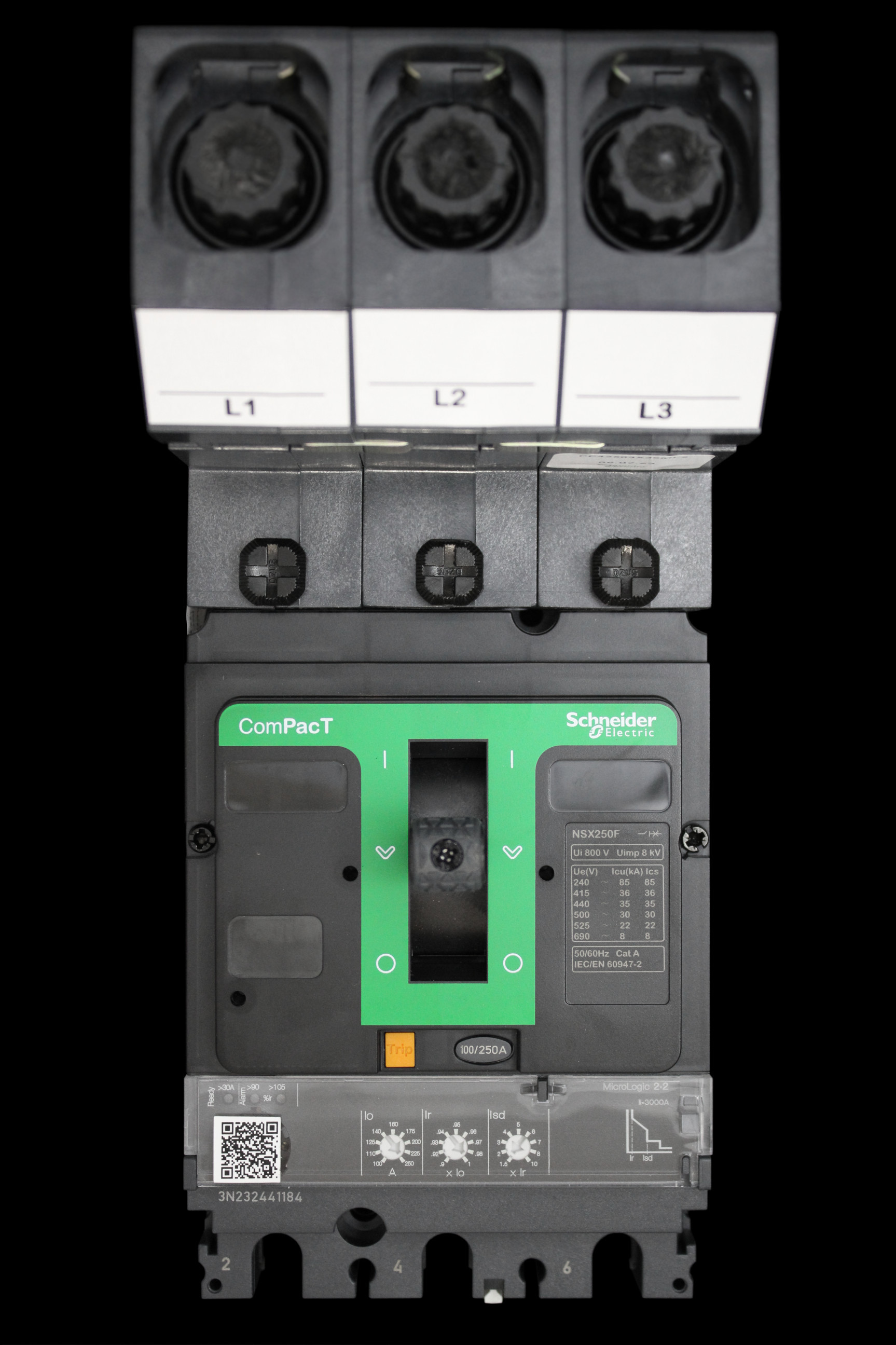 SCHNEIDER 250 AMP 36kA TRIPLE POLE MCCB NSX250F PP42503X36ML2