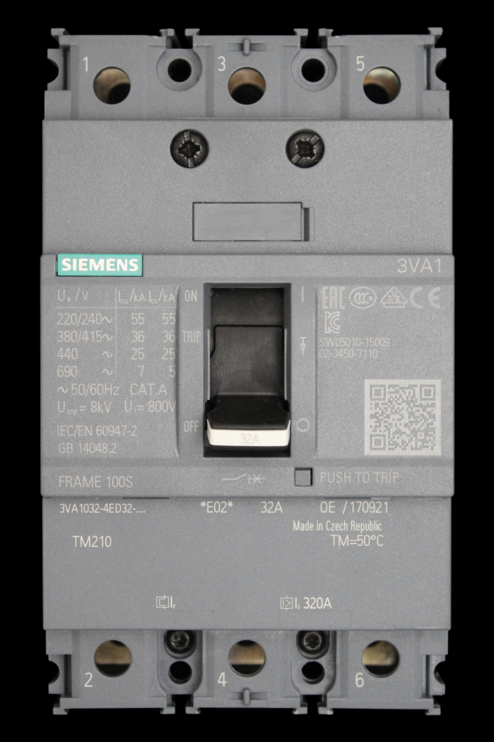 SIEMENS 32 AMP 36kA TRIPLE POLE MCCB TM210 100S 3VA1 3VA1032-4ED32-0AA0