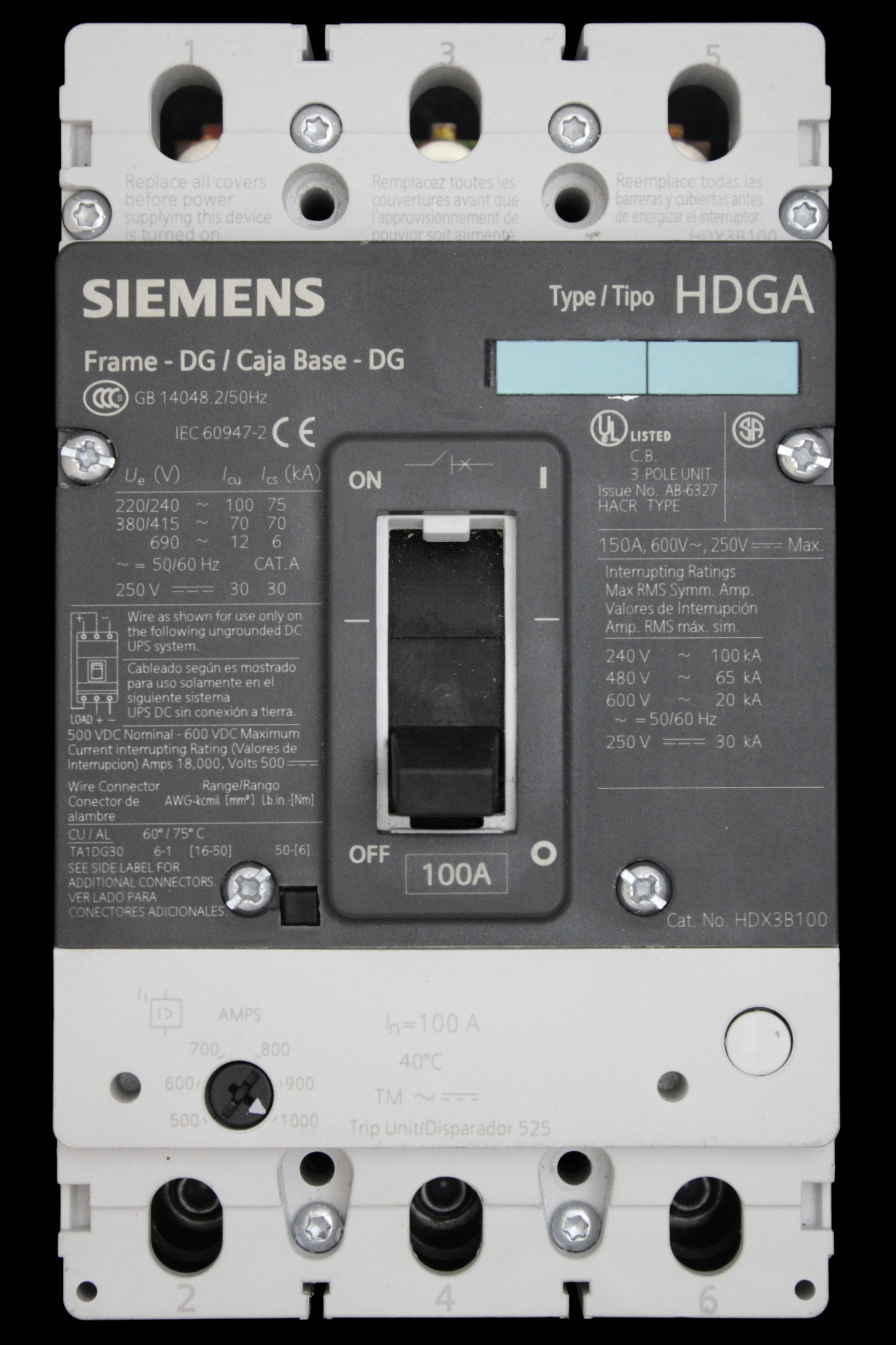 SIEMENS 100 MCCB TRIPLE POLE 70kA 3VL2110-2KN33-0AA0 HDGA