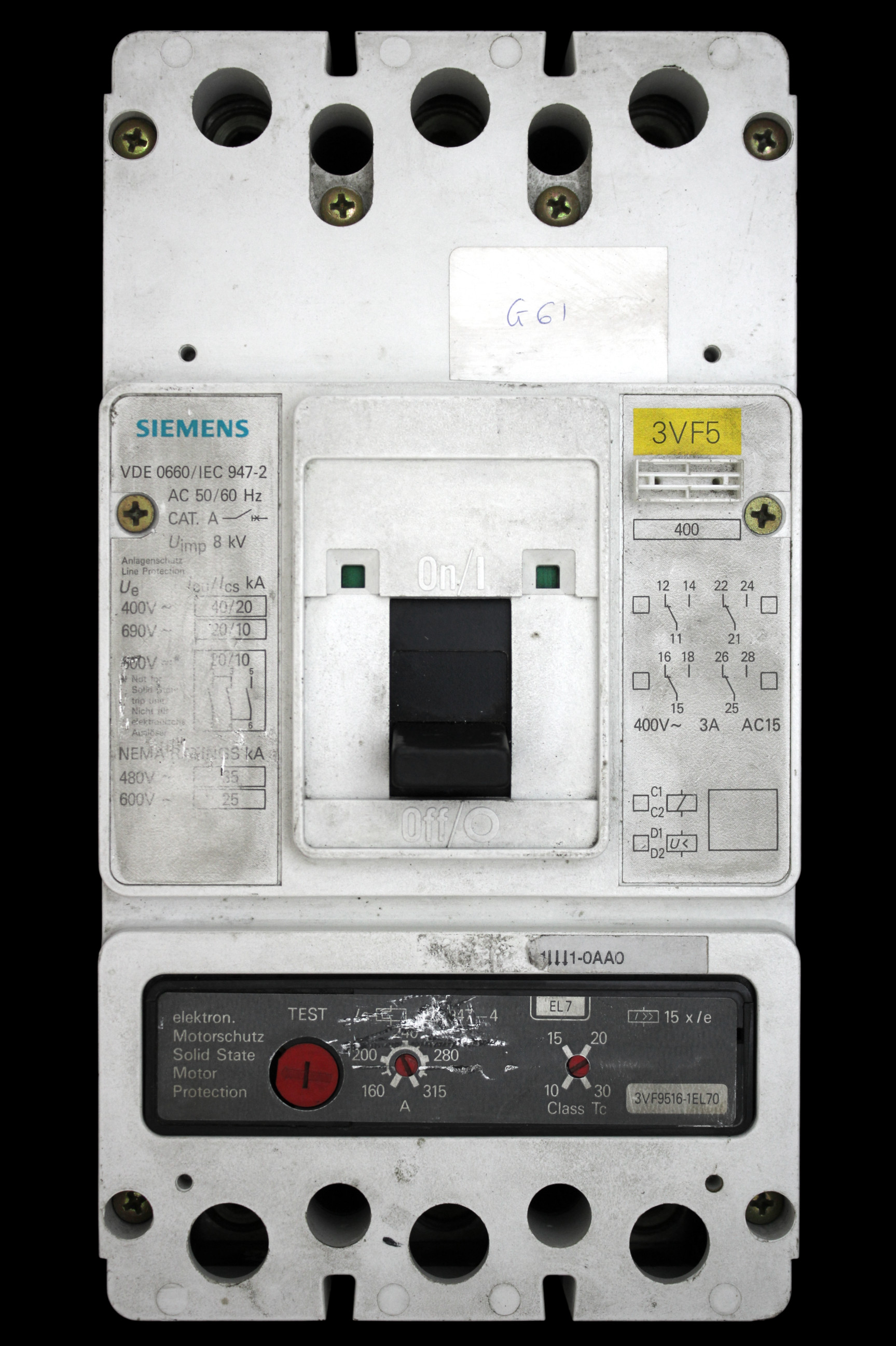 SIEMENS 315 MCCB TRIPLE POLE 40kA 3VF5 3VF5211-1EL71-0AA0