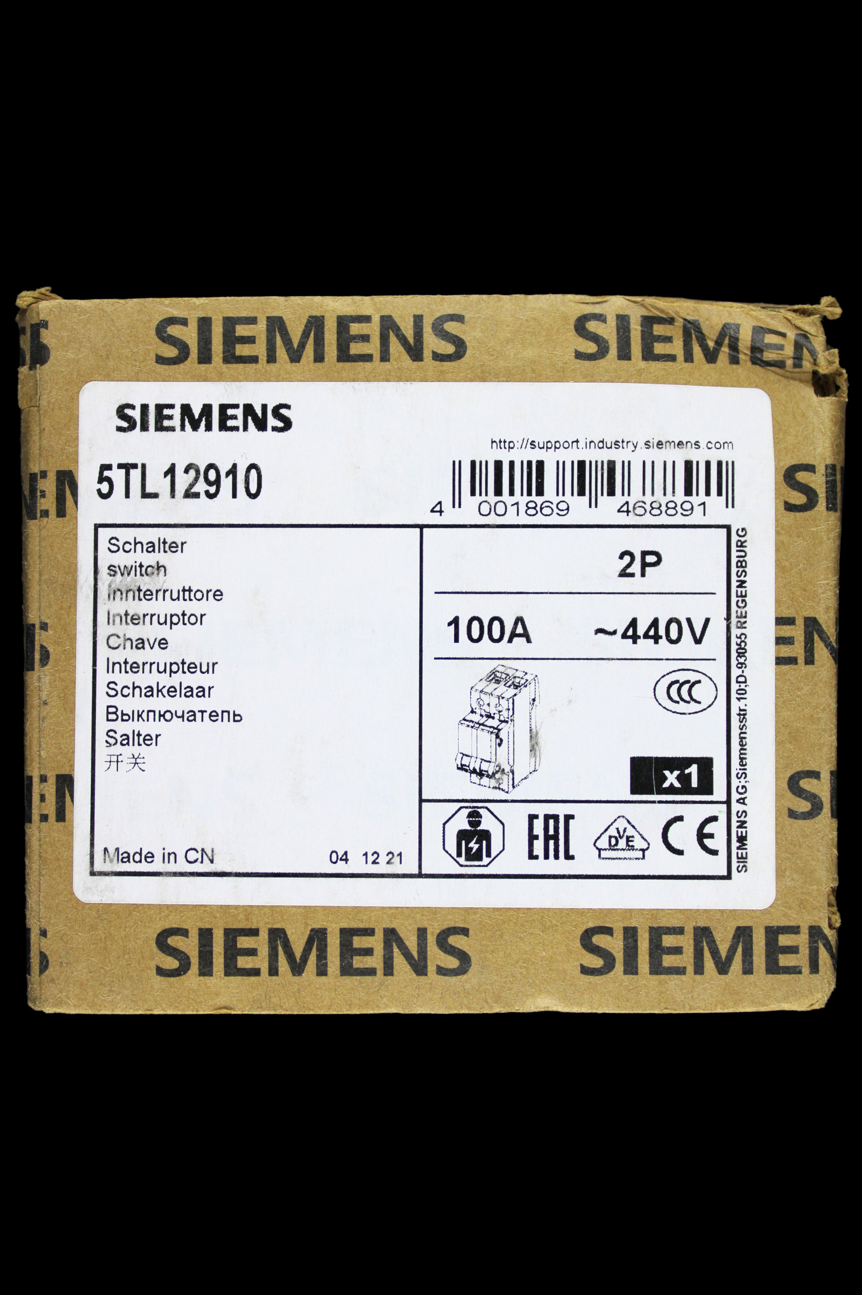 SIEMENS 100 AMP DOUBLE POLE MAIN SWITCH DISCONNECTOR 5TL12910