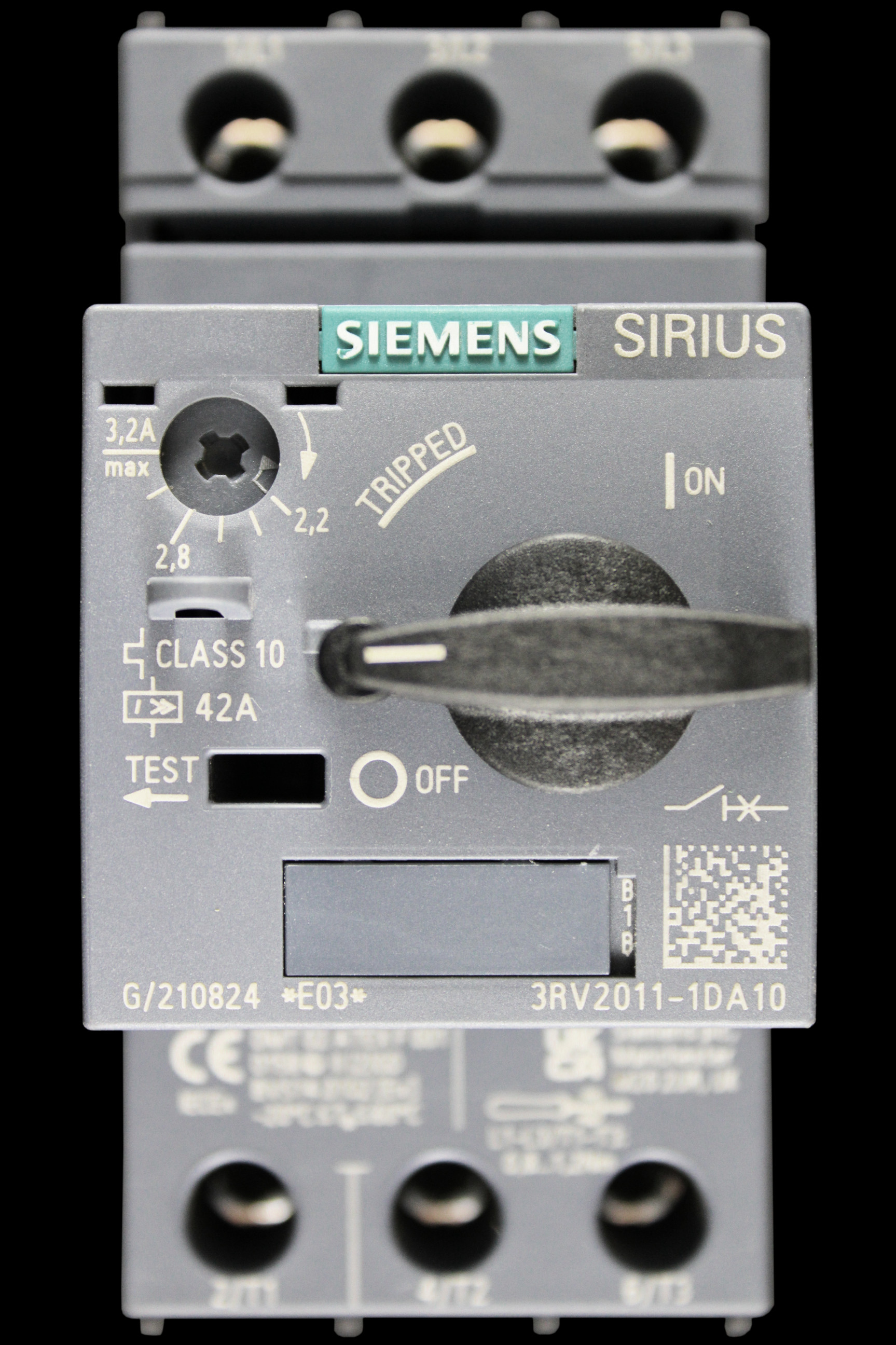 SIEMENS 2.2-3.2 AMP MOTOR PROTECTION CIRCUIT BREAKER 3RV2011-1DA10
